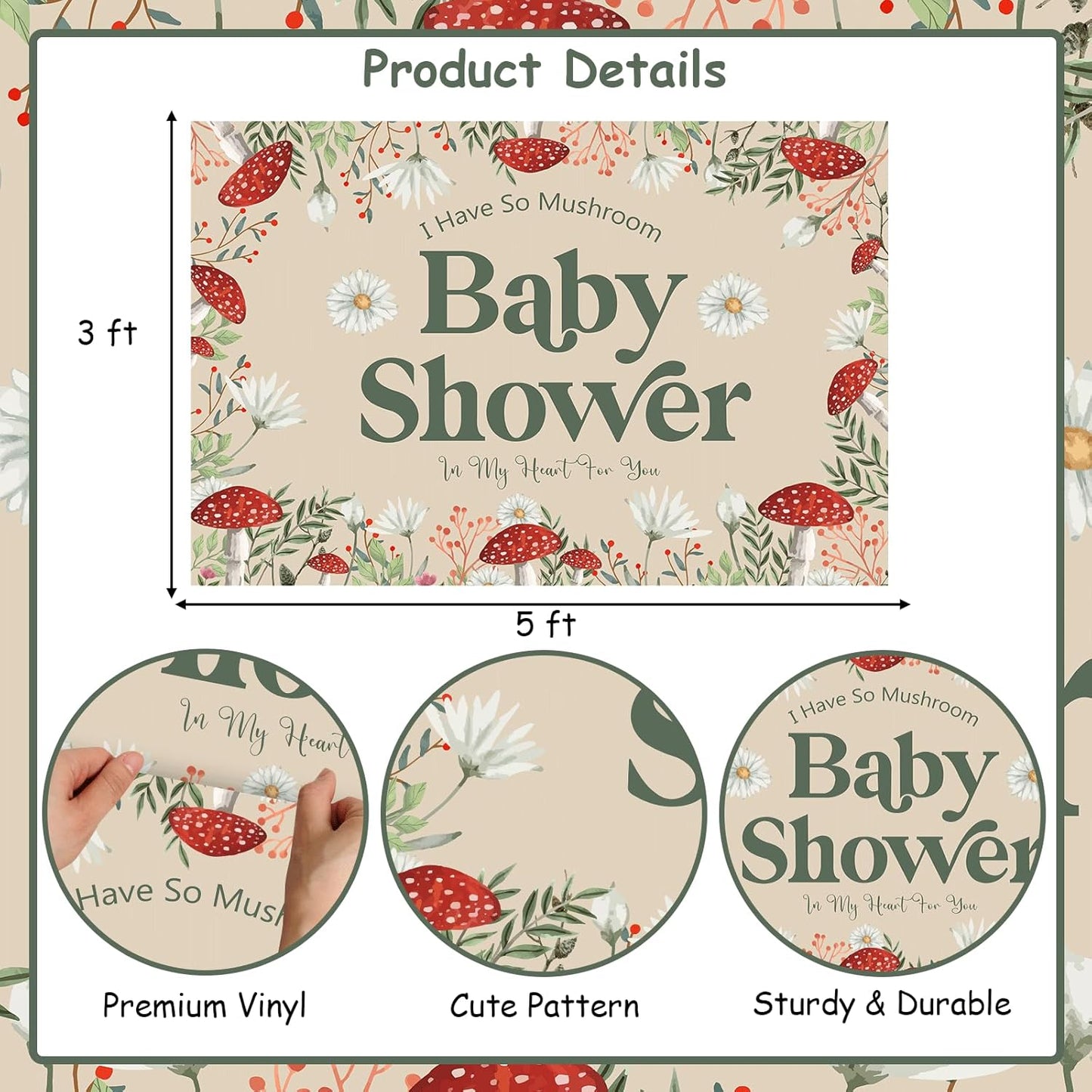 Sursurprise 5 3ft Mushroom Baby Shower Decorations, Mushroom Baby Shower Backdrop Banner Photo Photography Background *