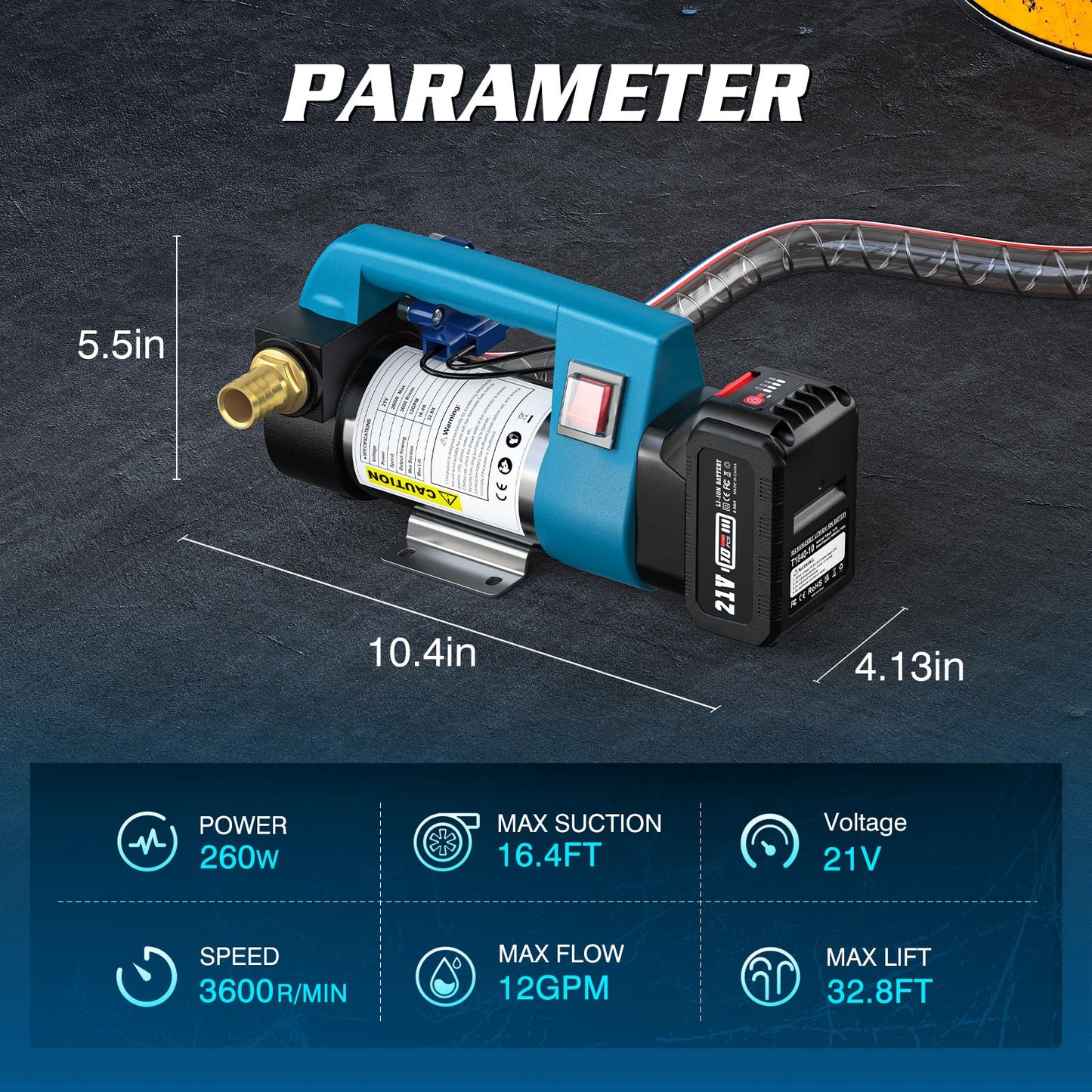 SEESII Fuel Transfer Pump Battery-Powered: 12 GPM Electric Diesel Transfer Pump with 2 x 21V 4.0Ah Batteries, Portable Cordless Pump Kit with Auto Shut-Off Nozzle & 2x6.6 FT Hoses for Diesel Kerosene