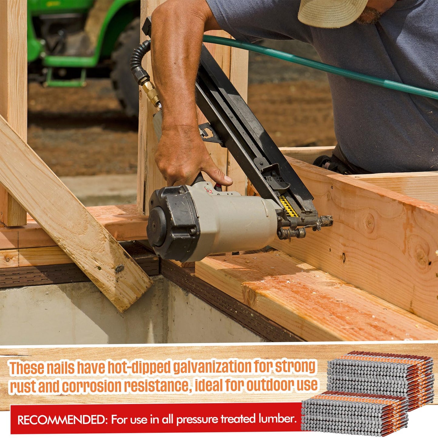 MorningRo 3000 Counts Hot Dipped Galavanized Framing Nails, 3 x 0.12 Inch, 21 Degree Round Head, Ring Shank for Use in All Pressure Treated Lumber
