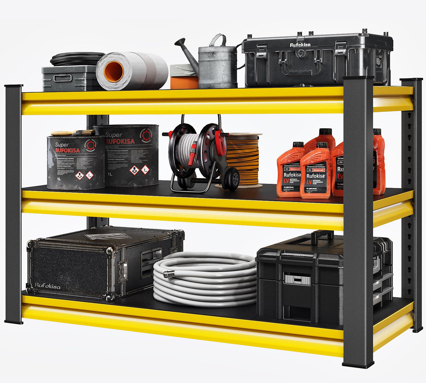 Rufokisa 48" W Garage Shelving Heavy Duty, 1650LBS Loads Adjustable Garage Storage Shelves,3-Tier Metal Storage Racks and Shelving Units, Utility Rack Shelves,48" W x 18" D x 39" H,Yellow