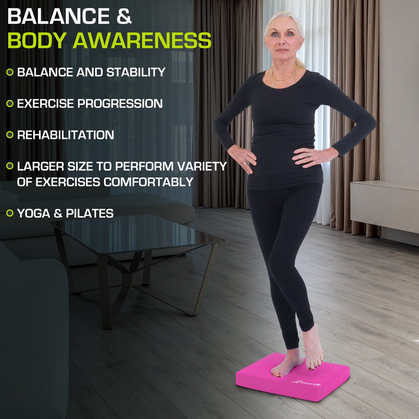 ProsourceFit Exercise Balance Pad – Large Cushioned Non-Slip Foam Mat & Knee Pad for Fitness, Stability Training, Physical Therapy, Yoga 15"x19", Pink