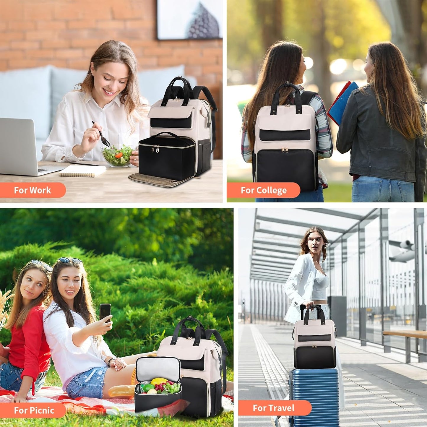 Backpack 15.6 Inch Backpack Backpack BERTASCHE Lunch for Women, Laptop with Insulated Cooler Lunch box, Work