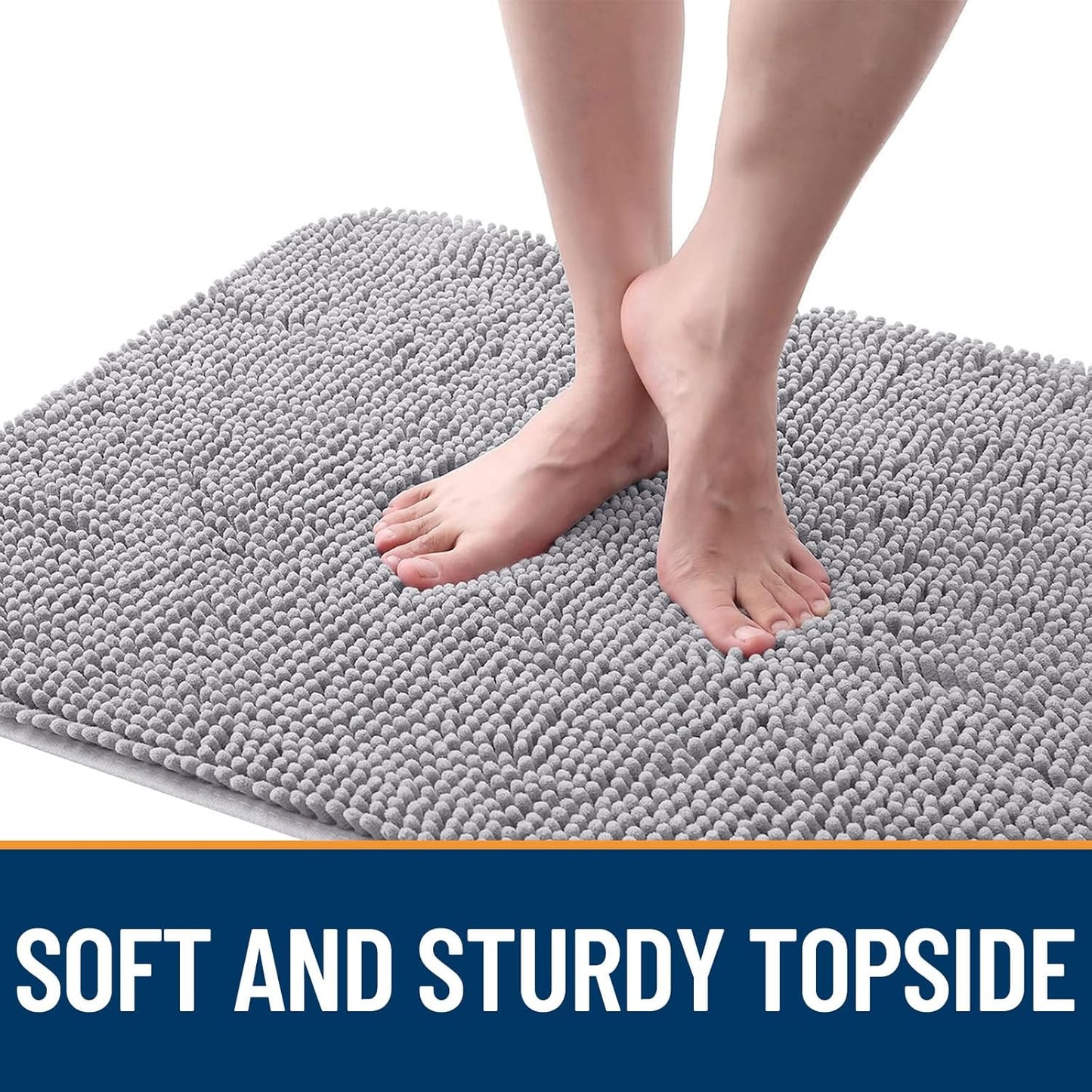 OLANLY Dog Door Mat - Absorbent Non-Slip Chenille Mat for Muddy Paws | 54x24 Light Grey Indoor Carpet