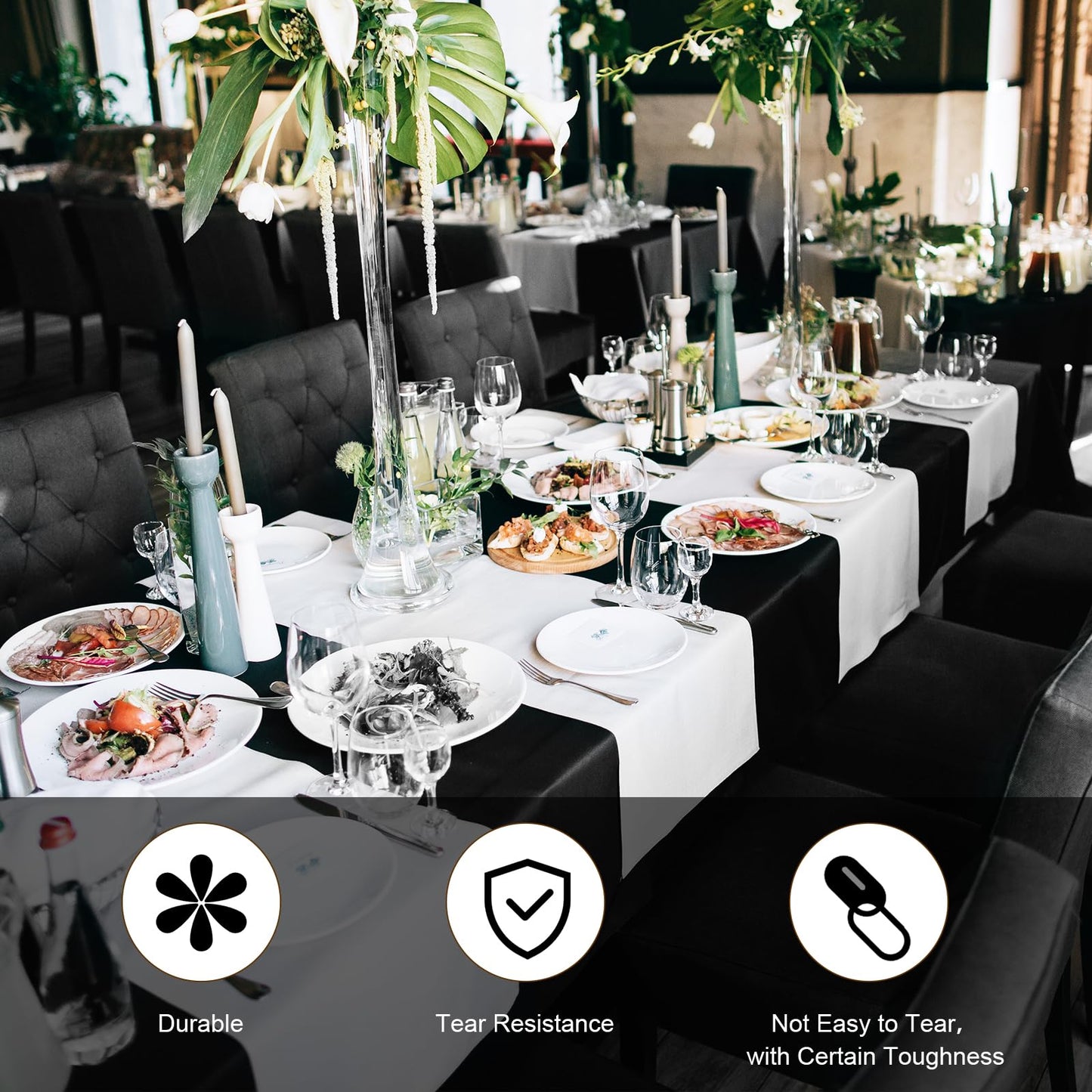 Fixwal 16 Pack Black Plastic Tablecloth Disposable Table Cloth 54" x 108" Plastic Table Cover Premium Rectangle Tablecloths for Baby Shower Engagement Halloween Wedding