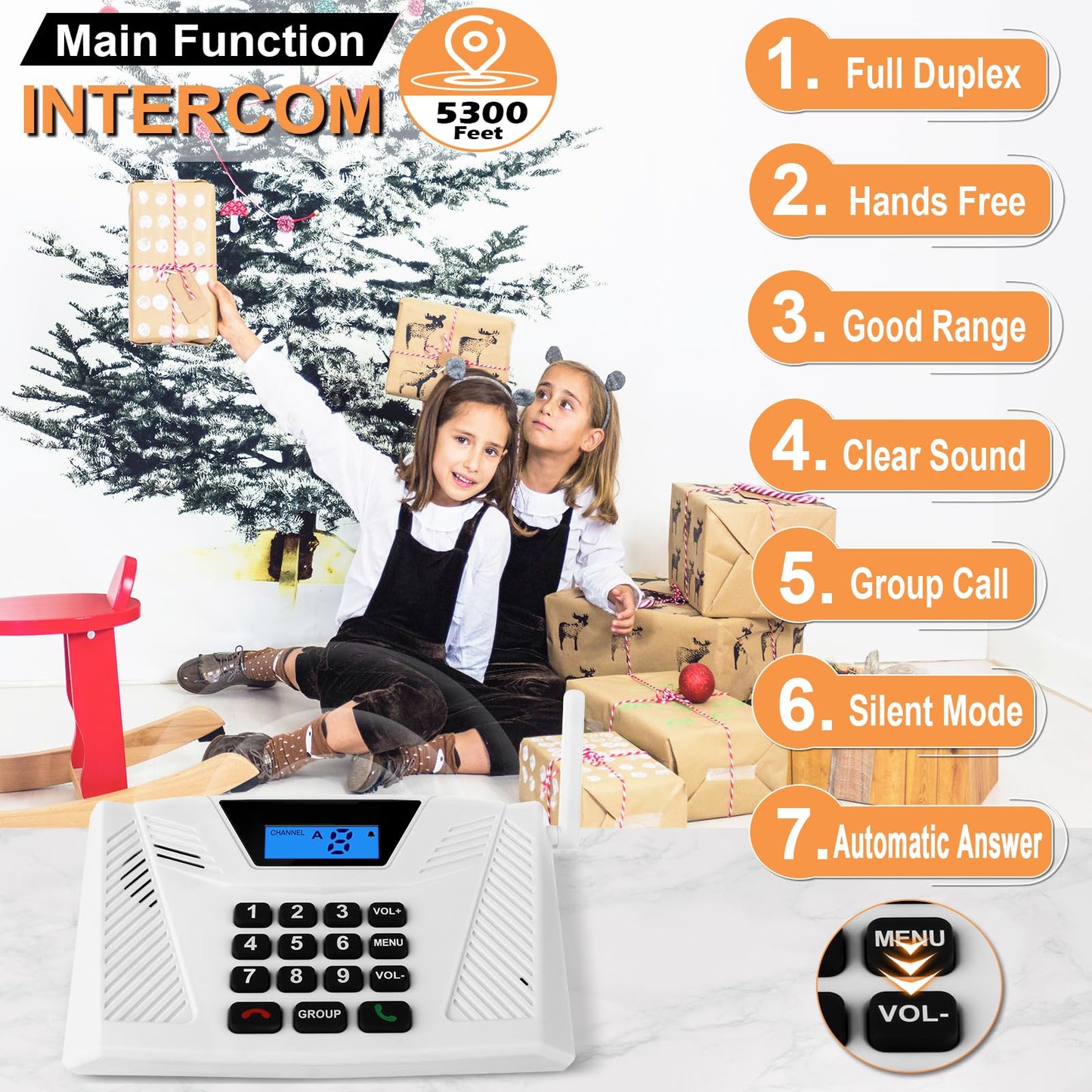 SANZUCO Intercoms Wireless for Home Upgraded, Hands Free Intercom 5300ft, Real-Time Two Way Intercoms for Home with Group Call, Full Duplex Wireless Intercom System for Business Office(4 Pack)