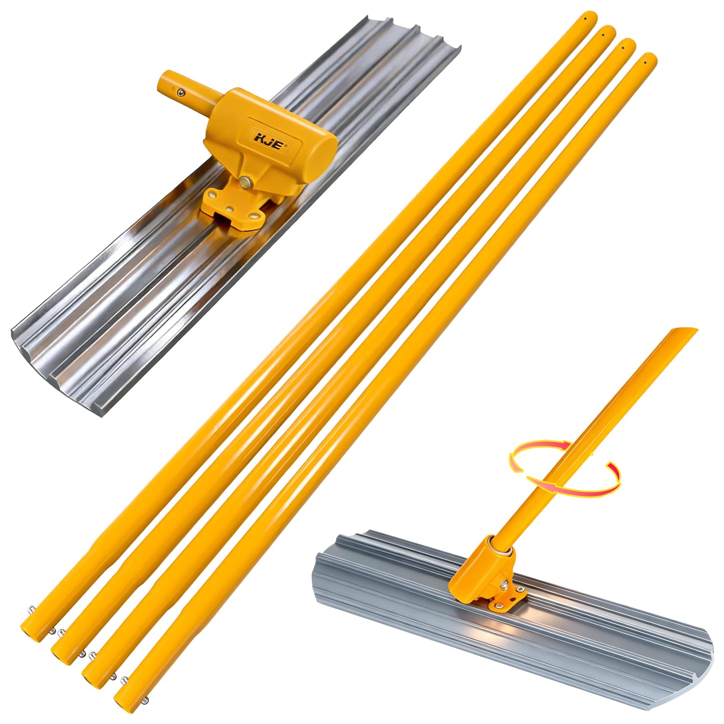 KJE Aluminum Magnesium Alloy Bull Float Concrete Tools 48 x 8 inch, Round End, Board Kit trowel Tool Cement Tools Float Bracket Concrete Tools with 48 inch Handles x 4,Screeding tool kit