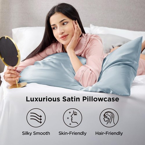 Bedsure Satin Pillowcase - Luxurious Silk-Like Comfort | Standard Size 20x26 Inches, Stone Blue, 2-Pack