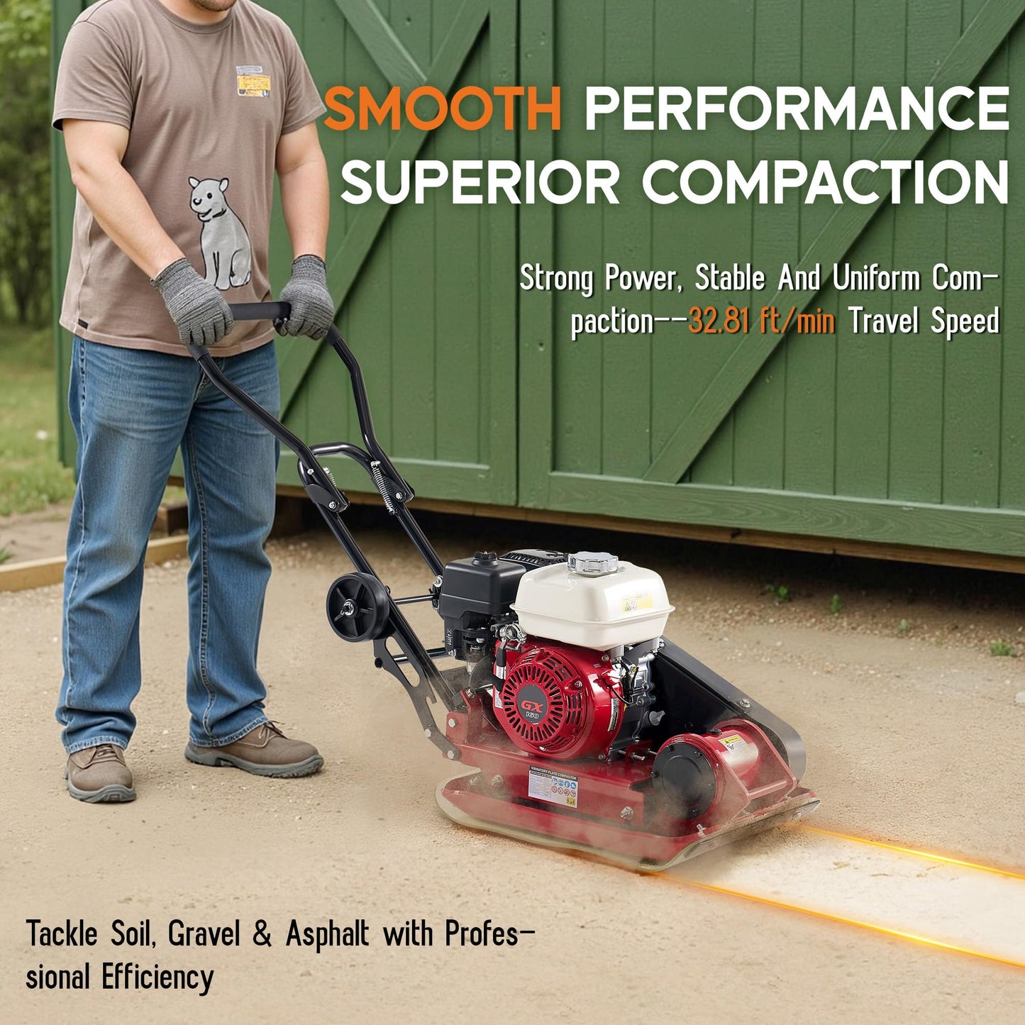 Albott 21" x 17" Plate Compactor, 5.5 HP 196cc Engine with Compactor Pad, 5500 VPM 2922 lbs Compaction Force, Compaction GX160 Engine