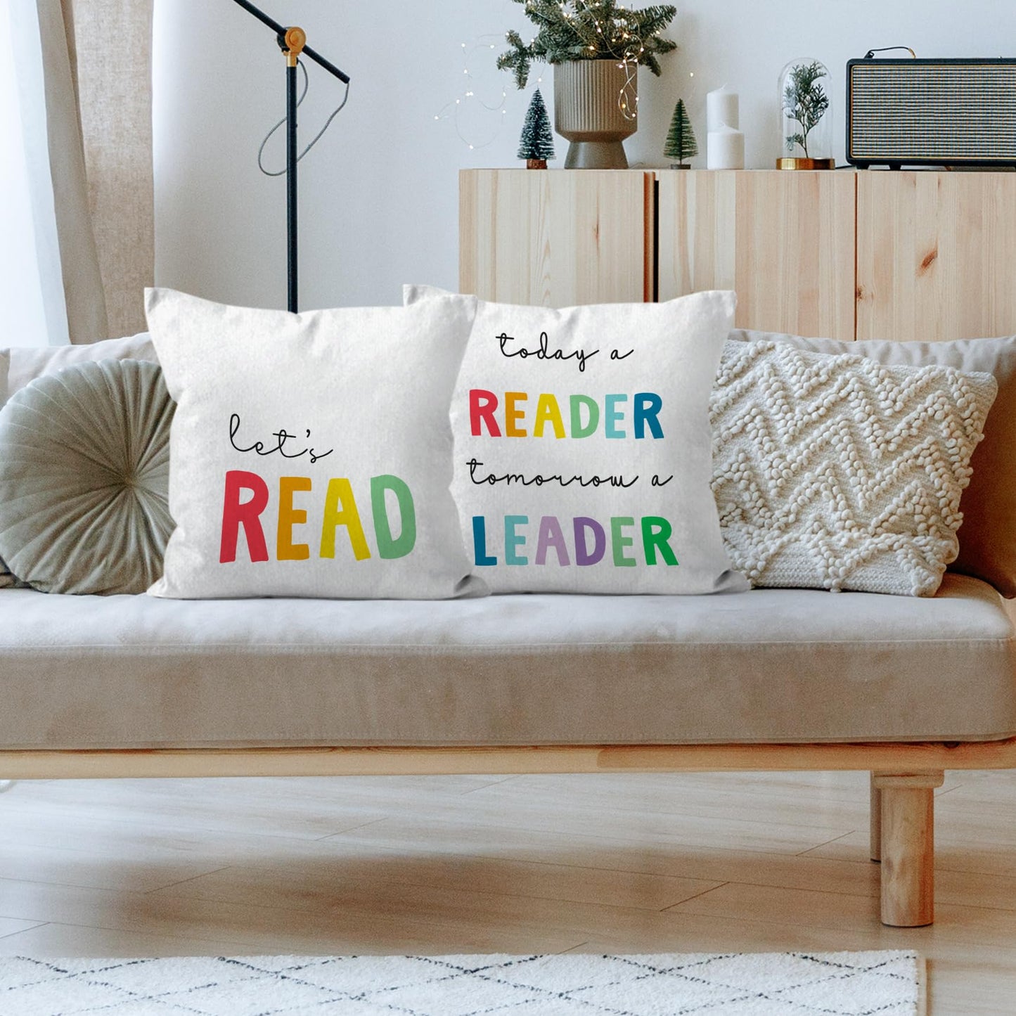 HIWX Reading Pillow Cover,Classroom Pillow Covers,Classroom Let's Read Today a Reader Tomorrow a Leader Decorative Throw Pillow Cover 18 x 18,Reading Nook Classroom Nursery Decor Set of 2 Pillow Case