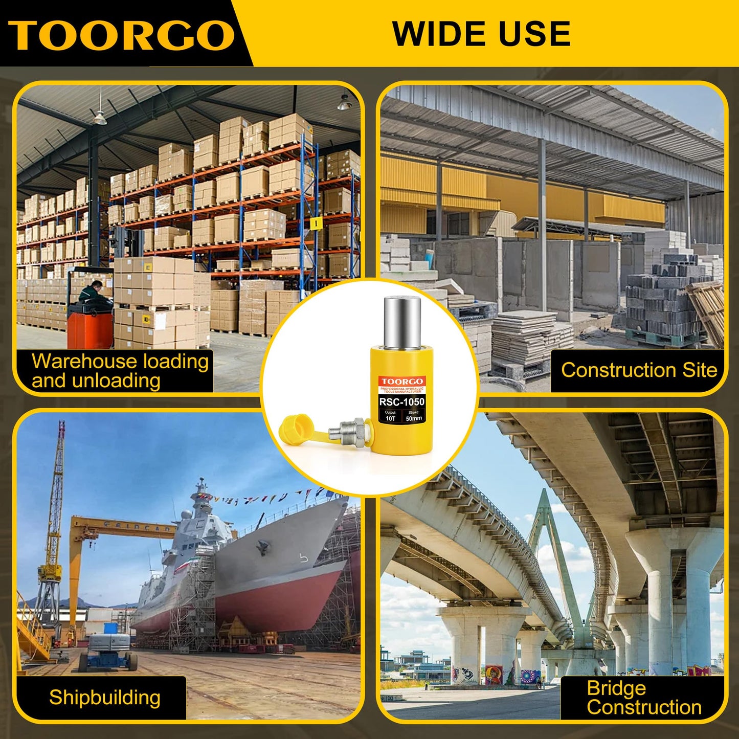 TOORGO 10 Ton Hydraulic Cylinder Jack with 2" Stroke Hydraulic Ram, Porta Power Automatic Retracting Jack CP-180, Yellow