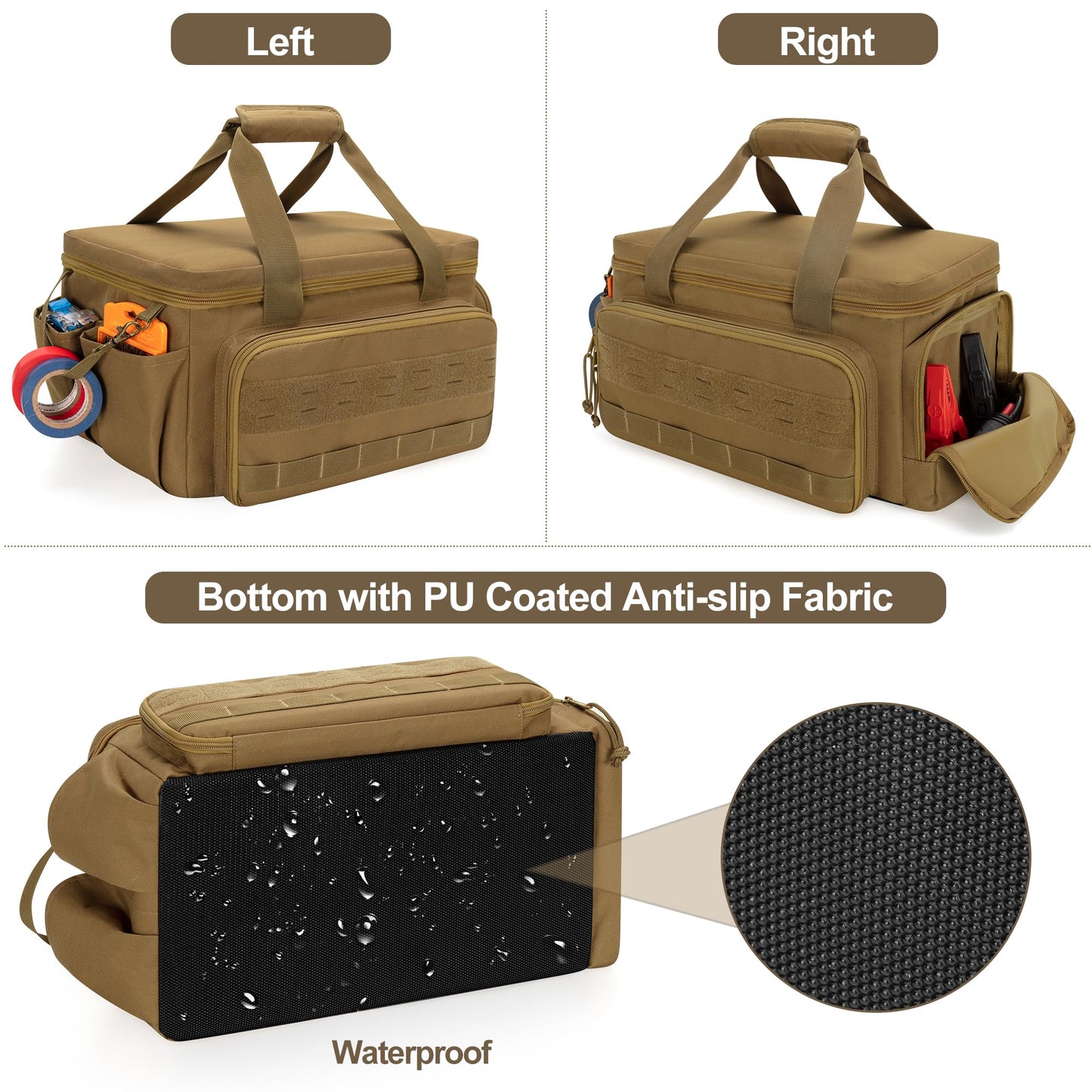 Rexmica 14-Inch Tool Bag with Anti-friction Bottom, Hand Tool Storage Organizer for Men, Tactical Range Bag, Multi-purpose Work Tote for Repairman, Carpenters, Handyman, Khaki