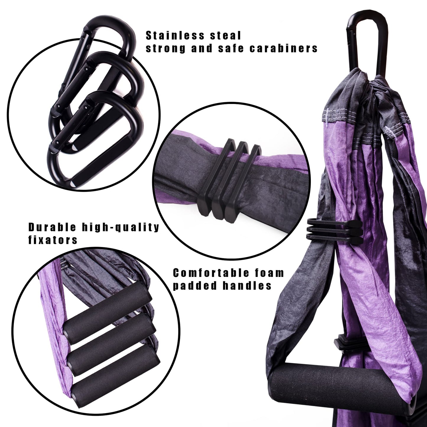 Yoga4You Aerial Yoga Swing Set - Yoga Hammock Hanging Swing - Aerial Sling Inversion Fly Kit - Acro Yoga Inversion Tool - Antigravity Toga Sling - Suspension Trapeze (Grey-Lilac)