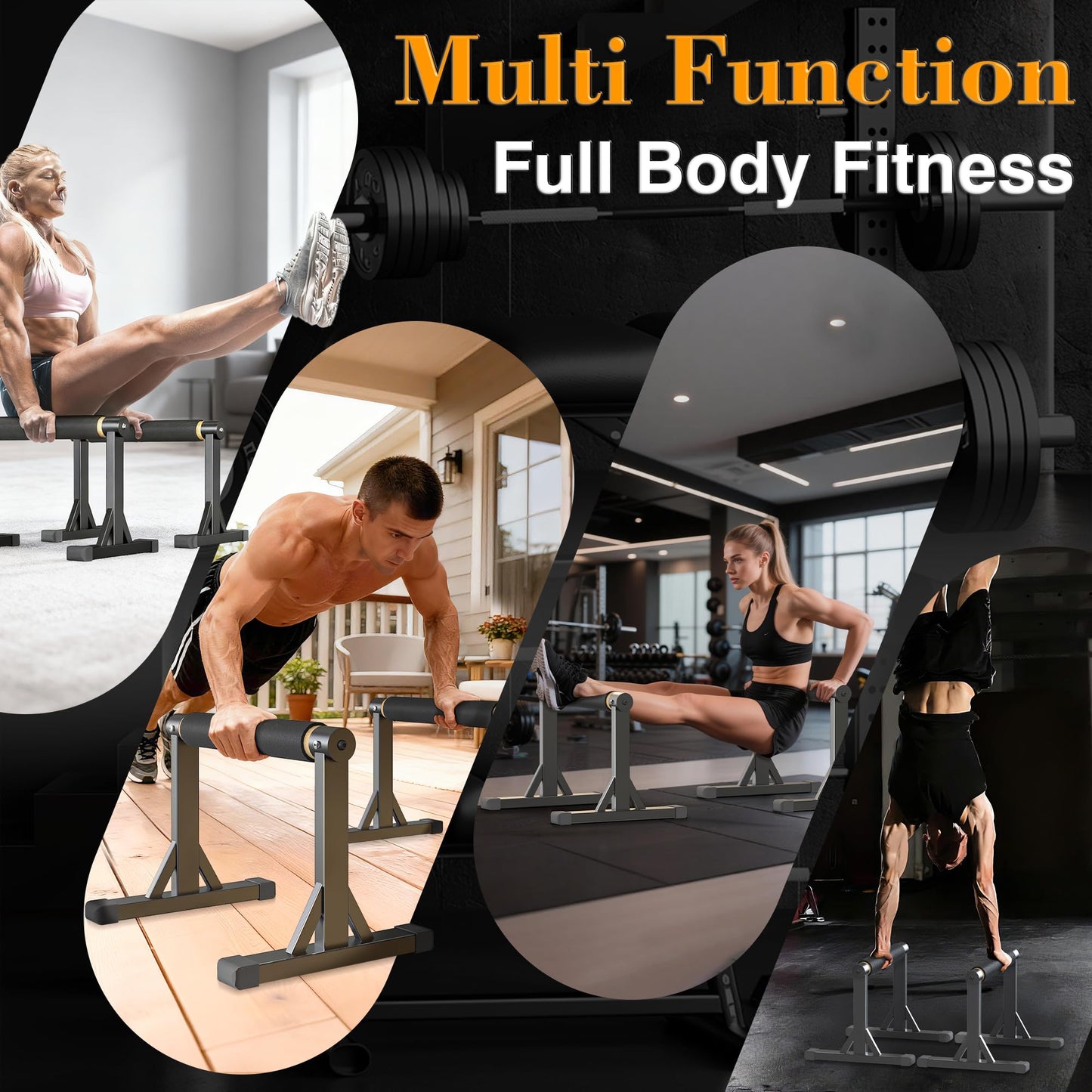 12" Wooden Parallel Bar and Dip Bar with Non-Slip Handles, Rock-Free Fitness Equipment for Handstands, L-Sits, Gymnastics and Strength Training for Home Gym, 600lbs Capacity