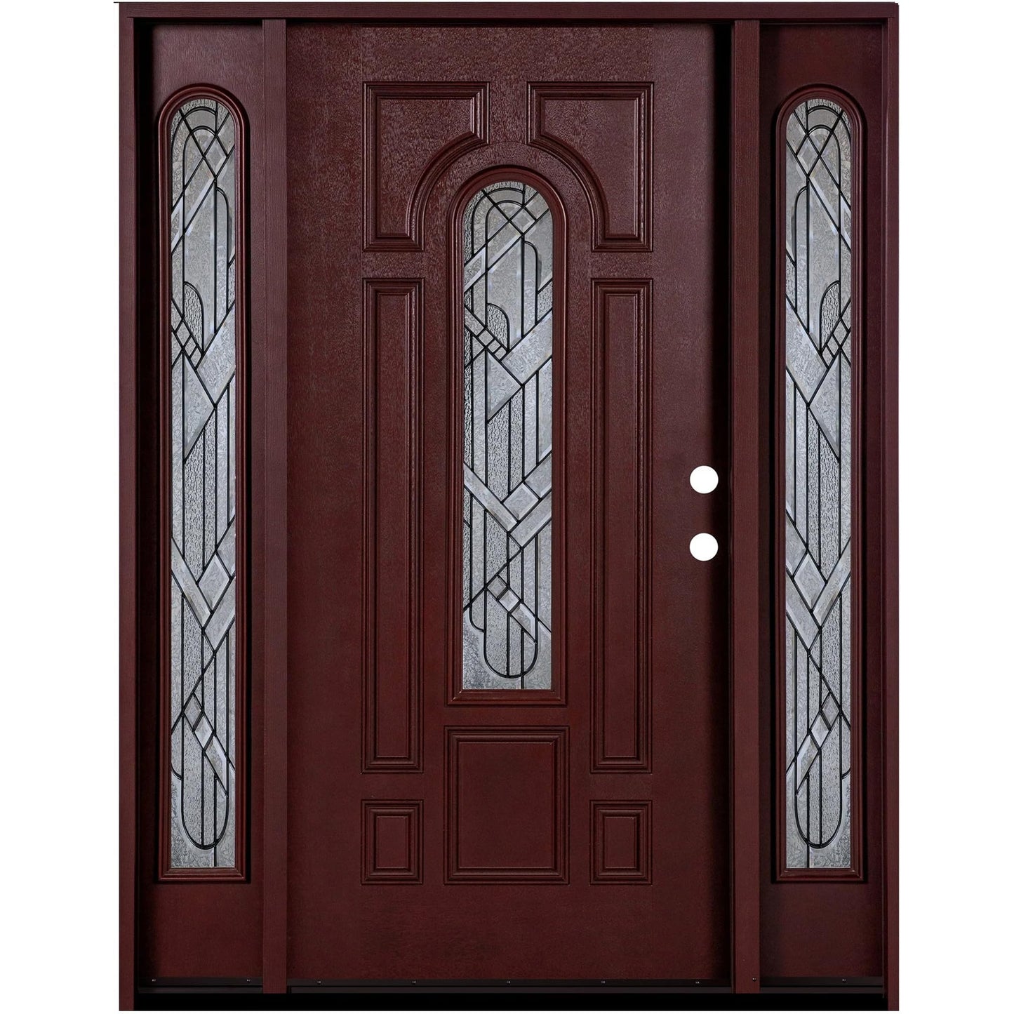BGW Doors Mahogany Finish Fiberglass Double Front Entry Door with Brickmould and Decorative Glass, Prehung Pre-Finished Exterior Door, Left Hand Inswing, 12x30x12x80