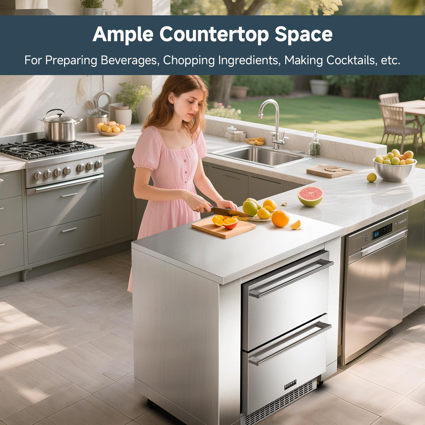 BODEGA 24Inch Stainless-Steel Outdoor Kitchen Cabinet for Beverage Refrigerator,freestanding & Under Counter Kitchen Appliance Cabinets Module is Designed to UnderCounter Beverage Cooler