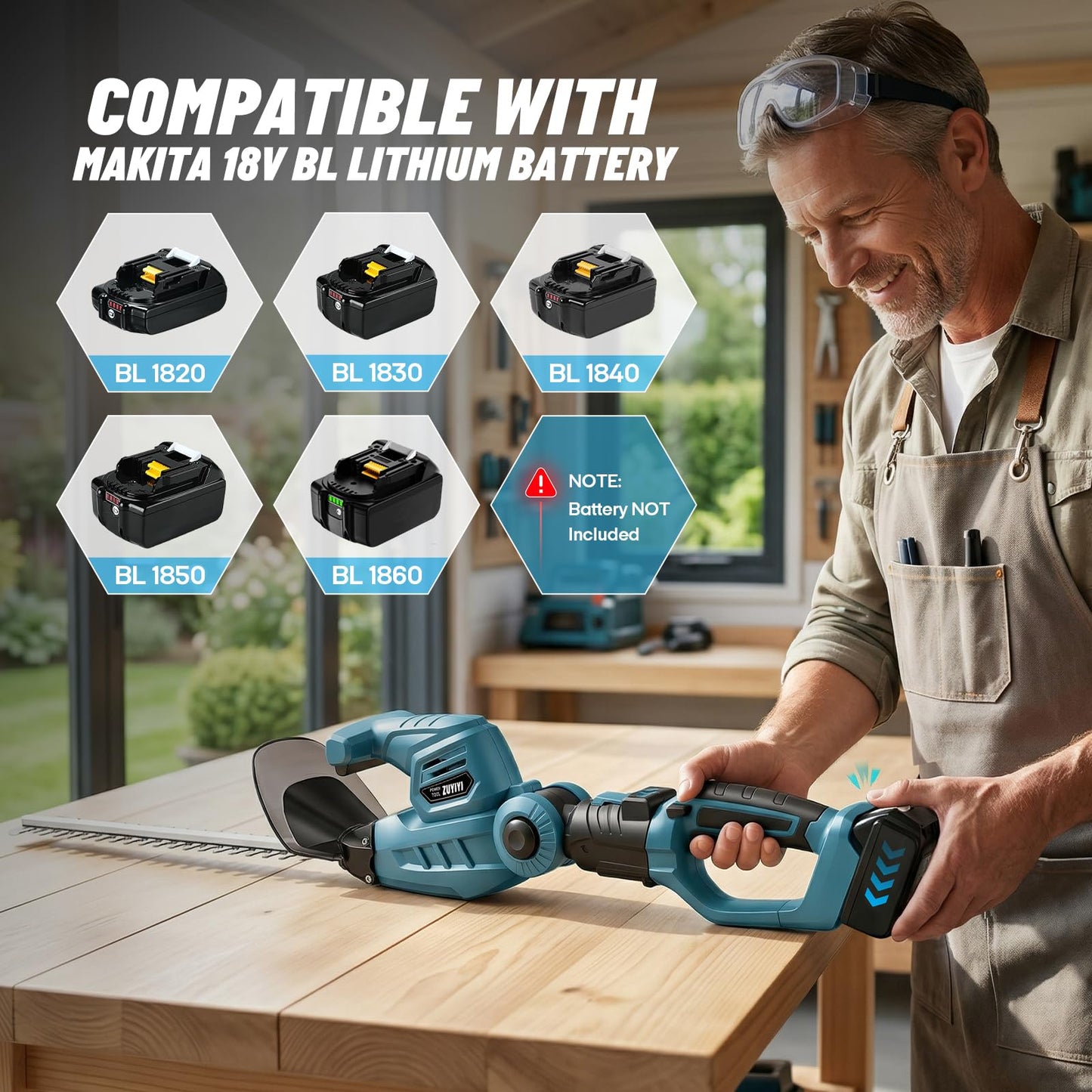 ZUYIYI Pole Hedge Trimmer Cordless for Makita 18V Battery, 2-in-1 Handheld & Long Reach Hedge Trimmer w/ 8.5FT Extension Pole, 20" Dual-Action, 3/4" Cutting Capacity, 150° Adjustable Head (Tool Only)