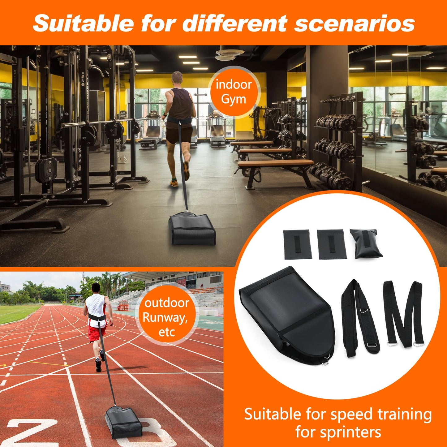 Soulchen Weight Sled Trainer Adjustable, Upgrade Sandbag Resistance Workout Push Sled Trainer with 3 Weight Sandbags for Sprinter Speed Training Running Indoor Outdoor