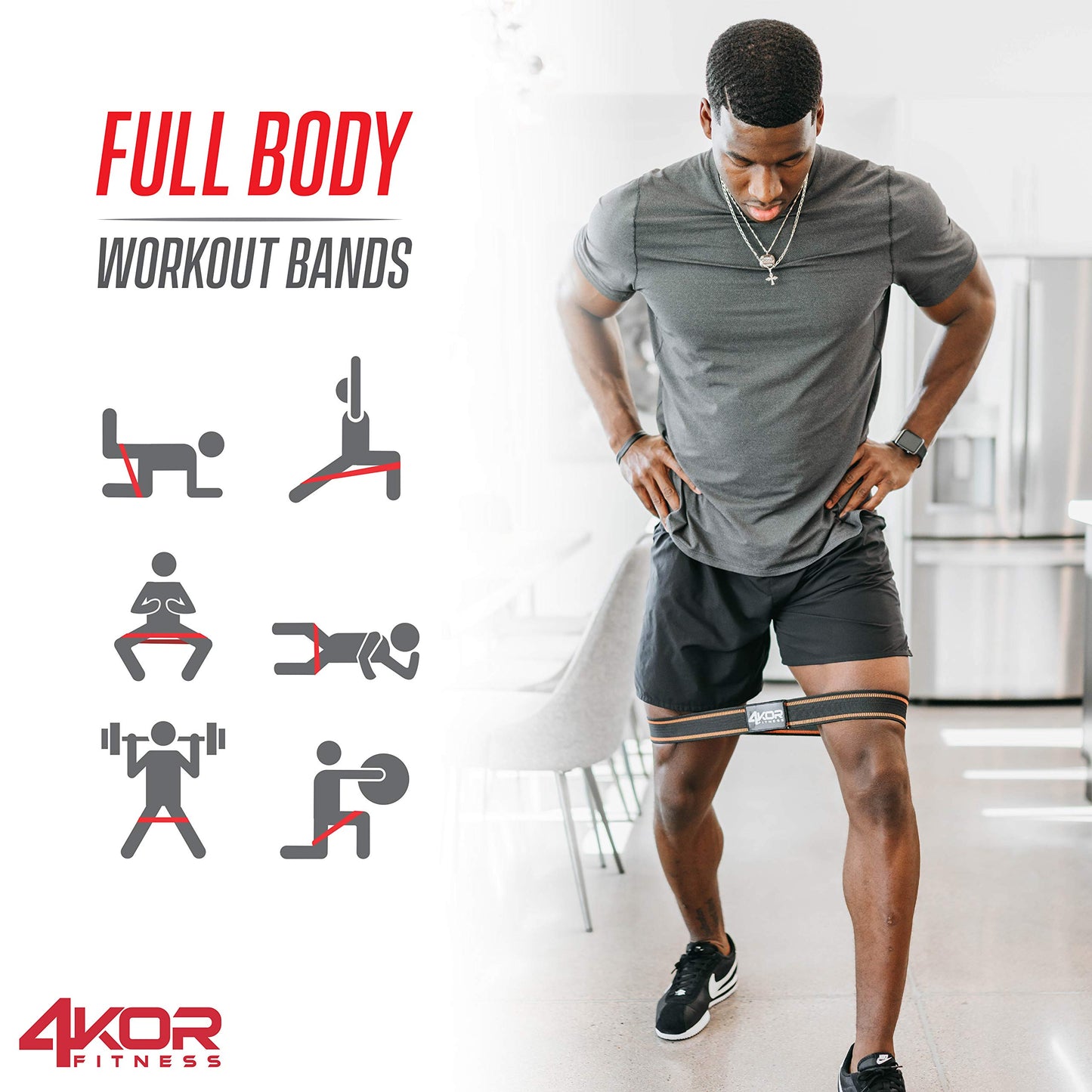 4KOR Resistance Fit Bands - Set of 3 | Tone & Lift Glutes, Arms & Legs - Exercise Band for Strength Training, Yoga, Stretching, Barre or Pilates Workout - 3 Levels of Comfortable Resistance