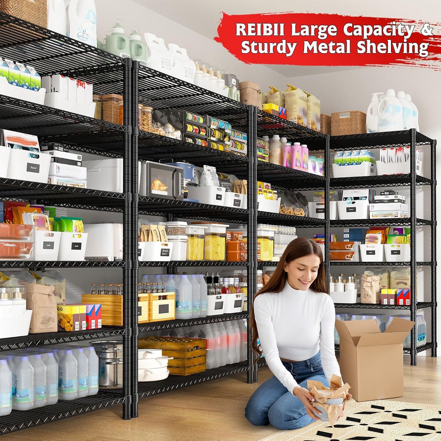 REIBII 6 Tier Wire Shelving,1800LBS Storage Shelves Metal Shelves for Storage Rack,75''H Adjustable Garage Shelving Heavy Duty Shelving Units Pantry Shelf Kitchen,75''HX35.5''WX18''D