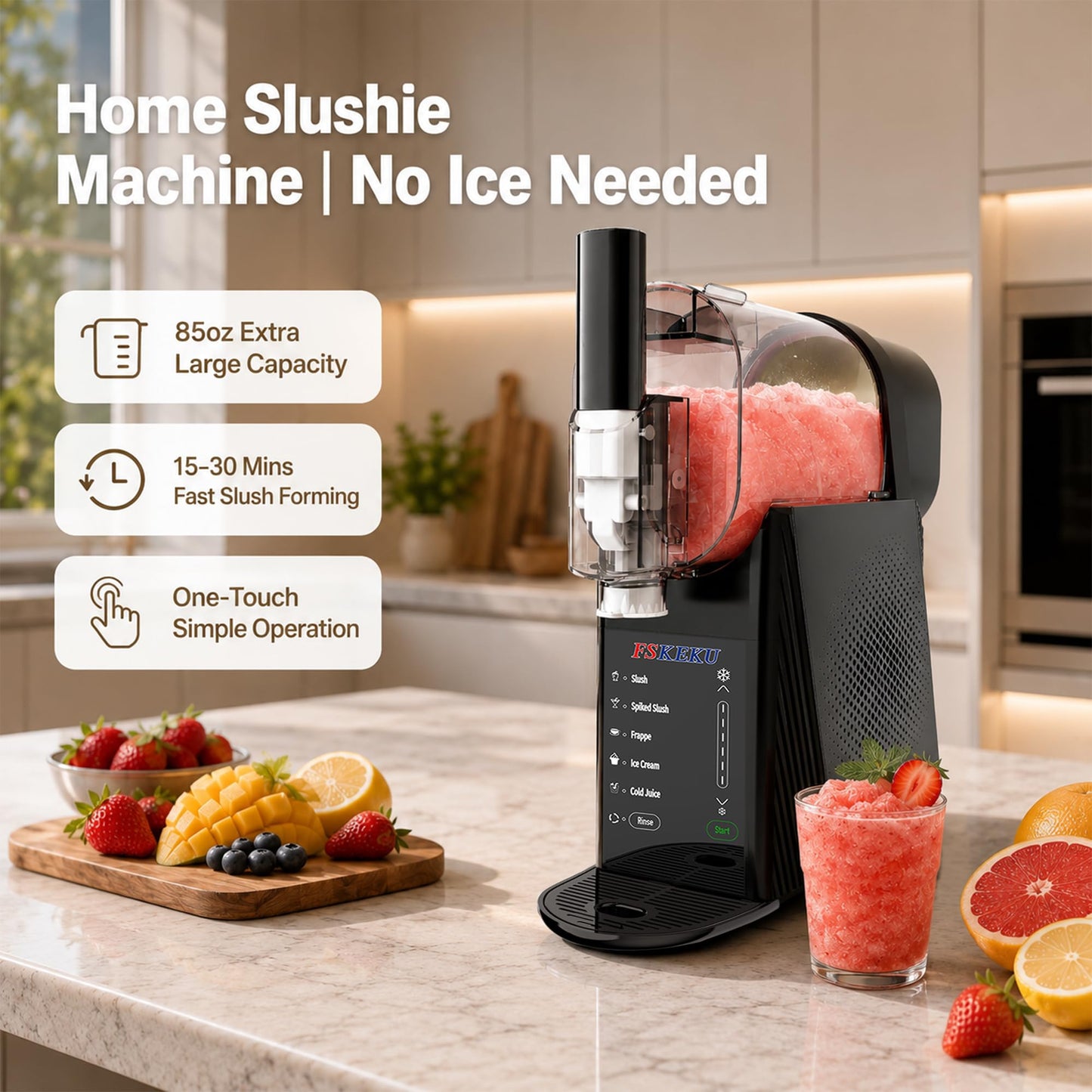 85oz Slushy Maker Machine for Home, Slushie Machines No Ice Needed Countertop with 5 Presets, Auto-Clean, Frozen Margaritas, Cocktails, Frappés, Smoothies, Milkshakes Summer Parties Gifts