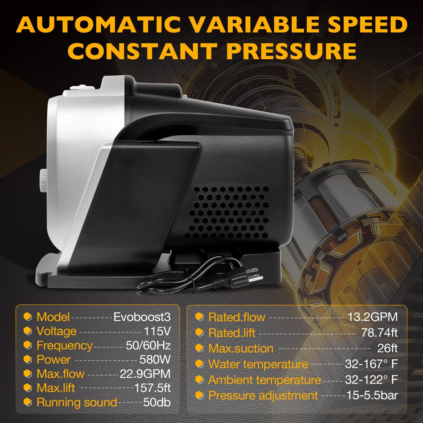 80 PSI Water Pressure Booster Pump, 115V Water Boosting Pump, Automatic Whole House Pump for Home & Apartment, Integrated Design for Shower, Garden, Irrigation
