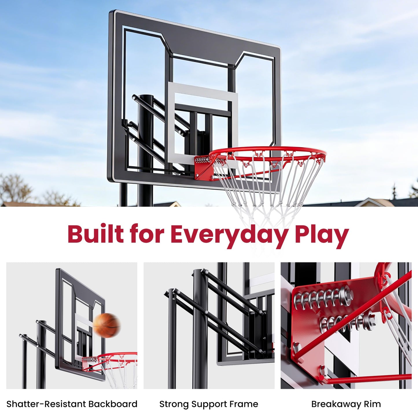 Feelwin Basketball Hoop for Kids Youth Adults, Portable Adjustable Height Basketball Goal with Wheels for Driveway Backyard Outdoor Play