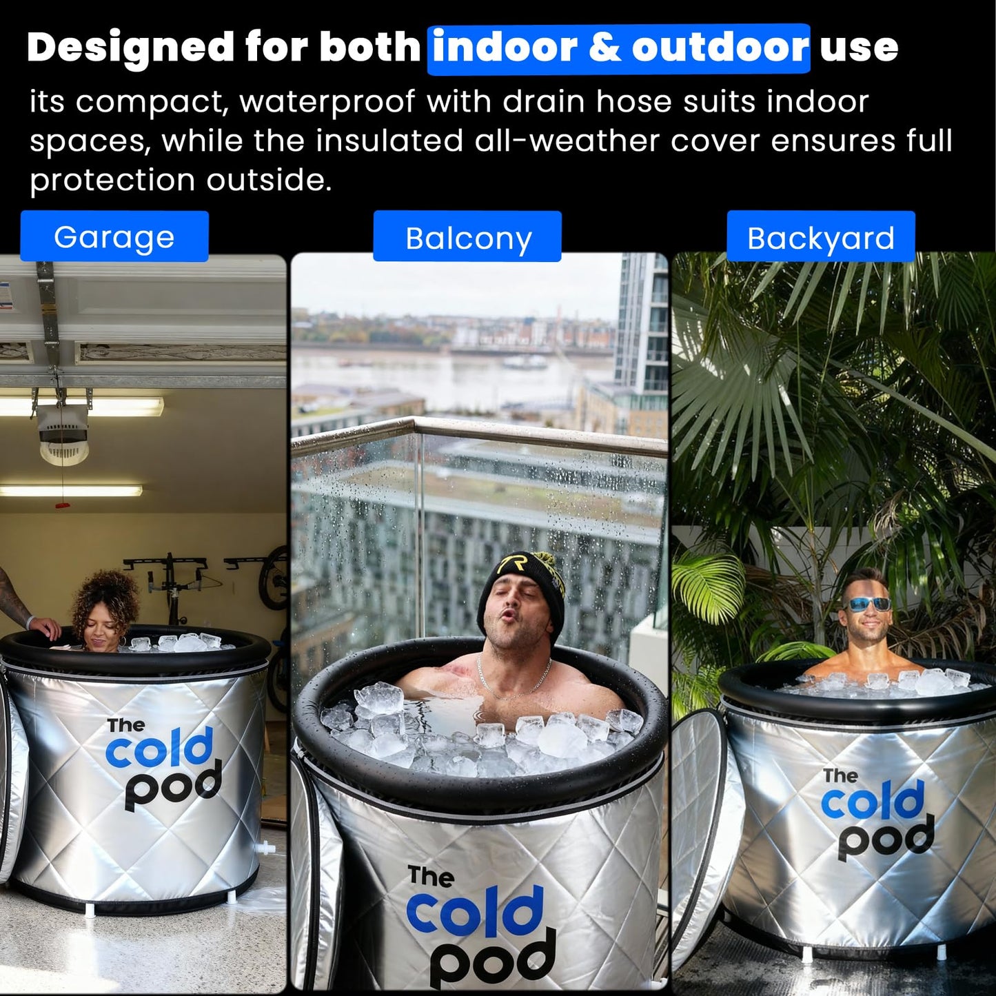 The Cold Pod Cold Plunge Tub: 85 Gal Round Tub with Full-Wrap UV-Reflective Insulation Cover Bundle for Indoor & Outdoors Use - Portable Ice Bath Tub for Athletes&Crossfitters &Wim Hof Enthusiasts