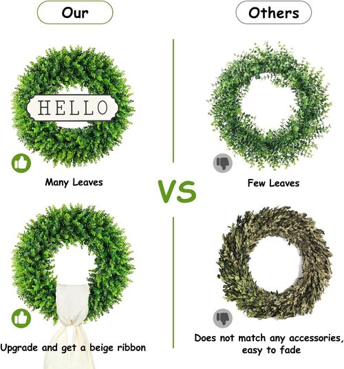 DDHS Large Boxwood Wreath - 24'' Artificial Spring Decor for Front Door | Year-Round Indoor/Outdoor Use