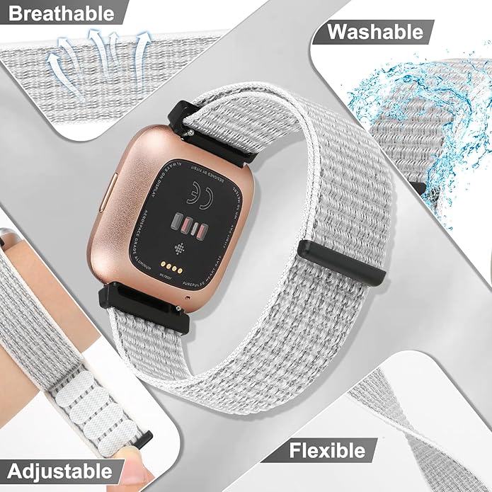 Tiptops 3 Pack Bands Compatible with Fitbit Versa 2/Fitbit Versa/Versa Lite/Versa SE for Women Men, Soft Nylon Sports Loop Replacement Wristband for Fitbit Versa 2 Straps