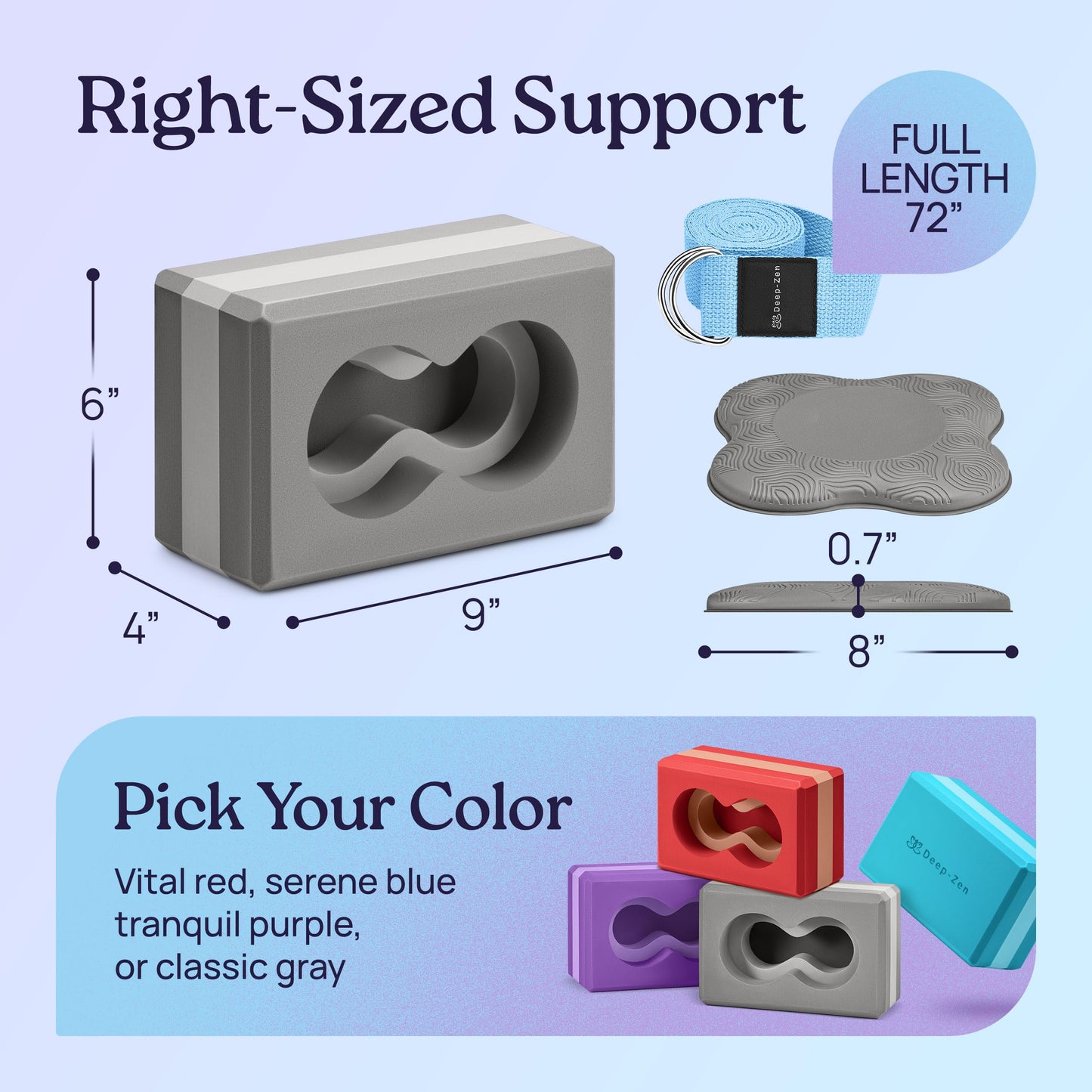 Deep-Zen® Yoga Blocks Wrist Support; Yoga Blocks 2 Pack with Knee Pads and Strap to Put Less Weight on Wrists; Durable, Versatile Yoga Brick Exercise Block Set, Blocks Yoga (Grey)