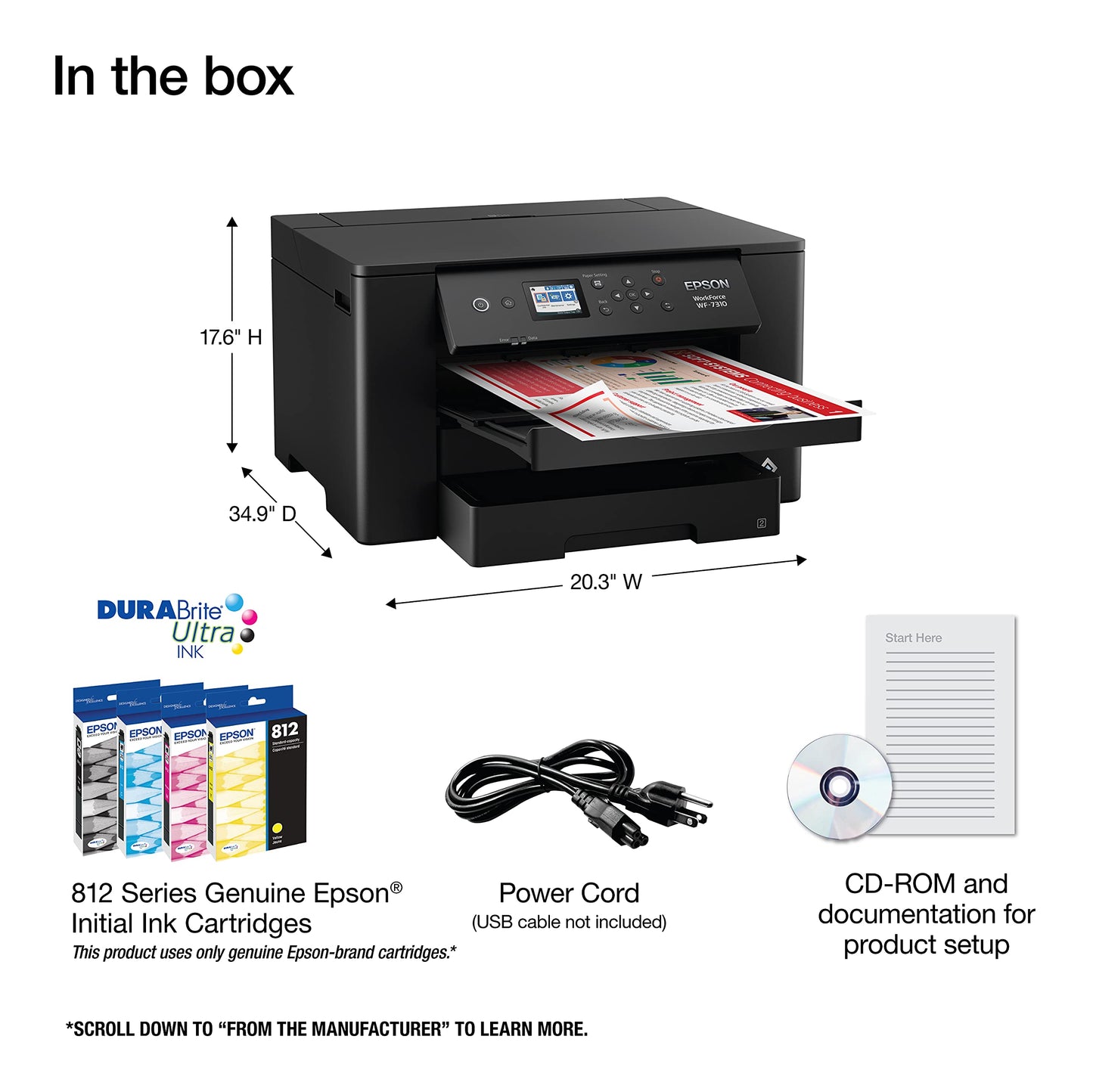 Epson Workforce Pro WF-7310 Wireless Wide-Format Printer with Print up to 13" x 19" Auto Double-Sided Printing max 11" x 17", 500-sheet Capacity, 2.4" Color Display, Smart Panel App - Black