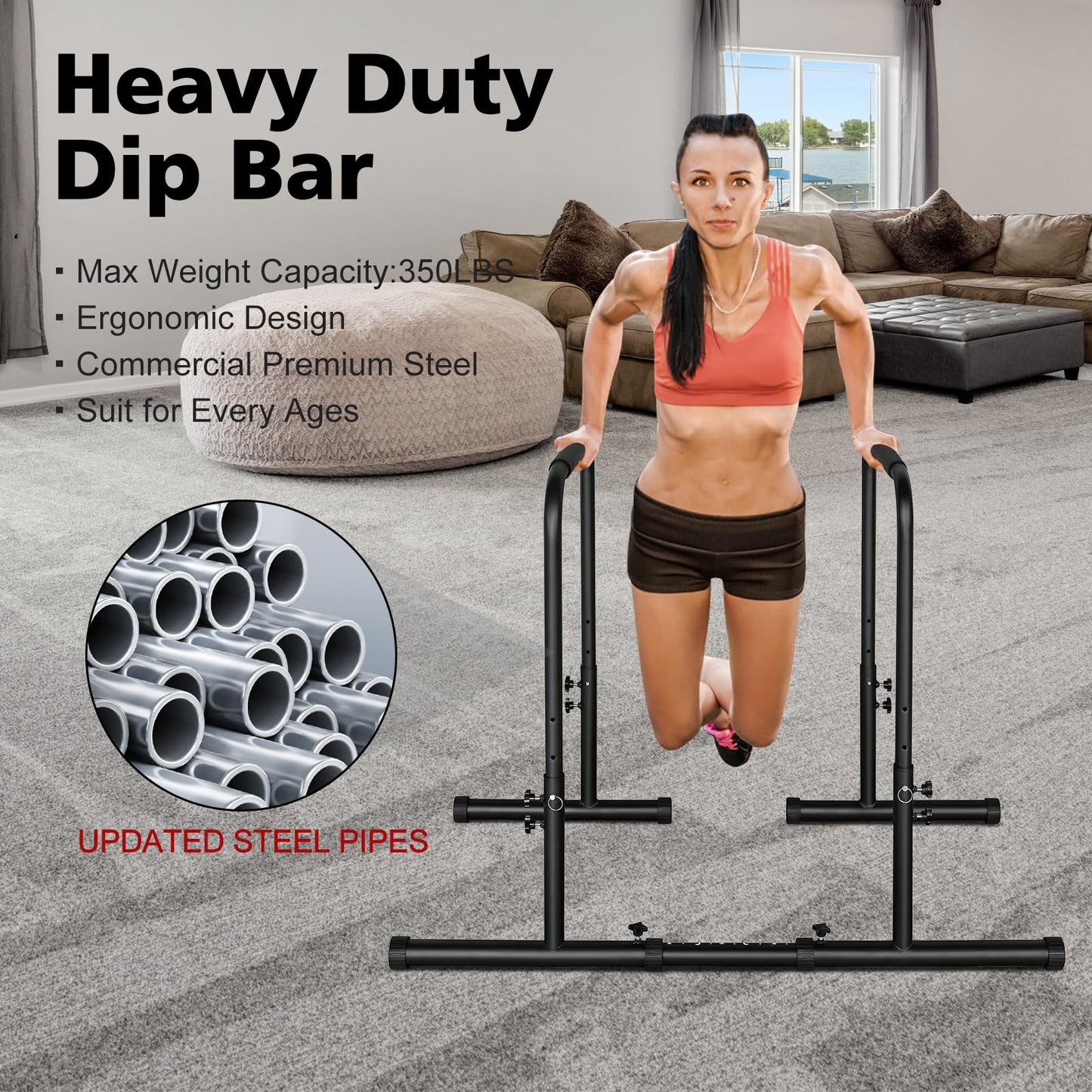 MIUDGIG Adjustable Height Parallel Push Up Stand, Parallel Bar Station for Strength Training, Heavy Duty Steel Dip Stand Station, Home Gym Fitness Workout Dip bar Station,Tricep Dips,Pull-Ups,Push-Ups