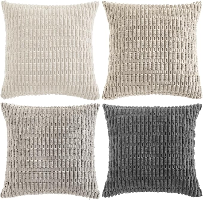 Fancy Homi 4 Packs Decorative Throw Pillow Covers for Living Room Couch Bed, Modern Farmhouse Boho Home Décor Accent Cushion Case, 16" x 16", Grey Series