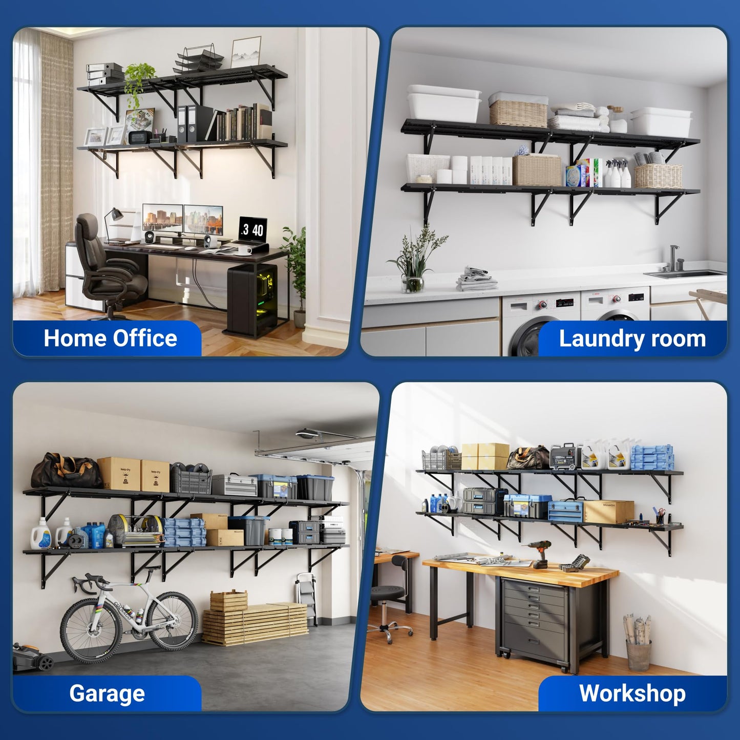 FLEXIMOUNTS 2-Pack 1x6ft Garage Shelving 14-inch-by-68-inch Perforated Wall Shelf, Heavy Duty Garage Storage Rack with 1400 lbs Load Capacity, Wall Mounted Organization System for Tools, Heavy Bins