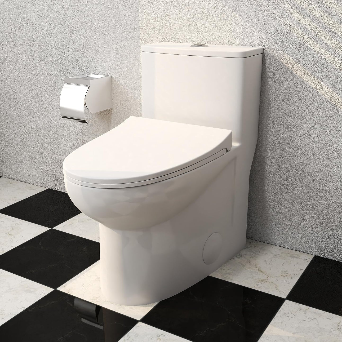Donsdey Compact One Piece Toliet- Compact Toilet with 15.5'' Standard Seat Height Powerful Dual Fulsh Water Saving 1000g MAP ＆ 1.1/1.6 GPF 12'' Rough-in White Glossy Ceramic Toilets Bowl