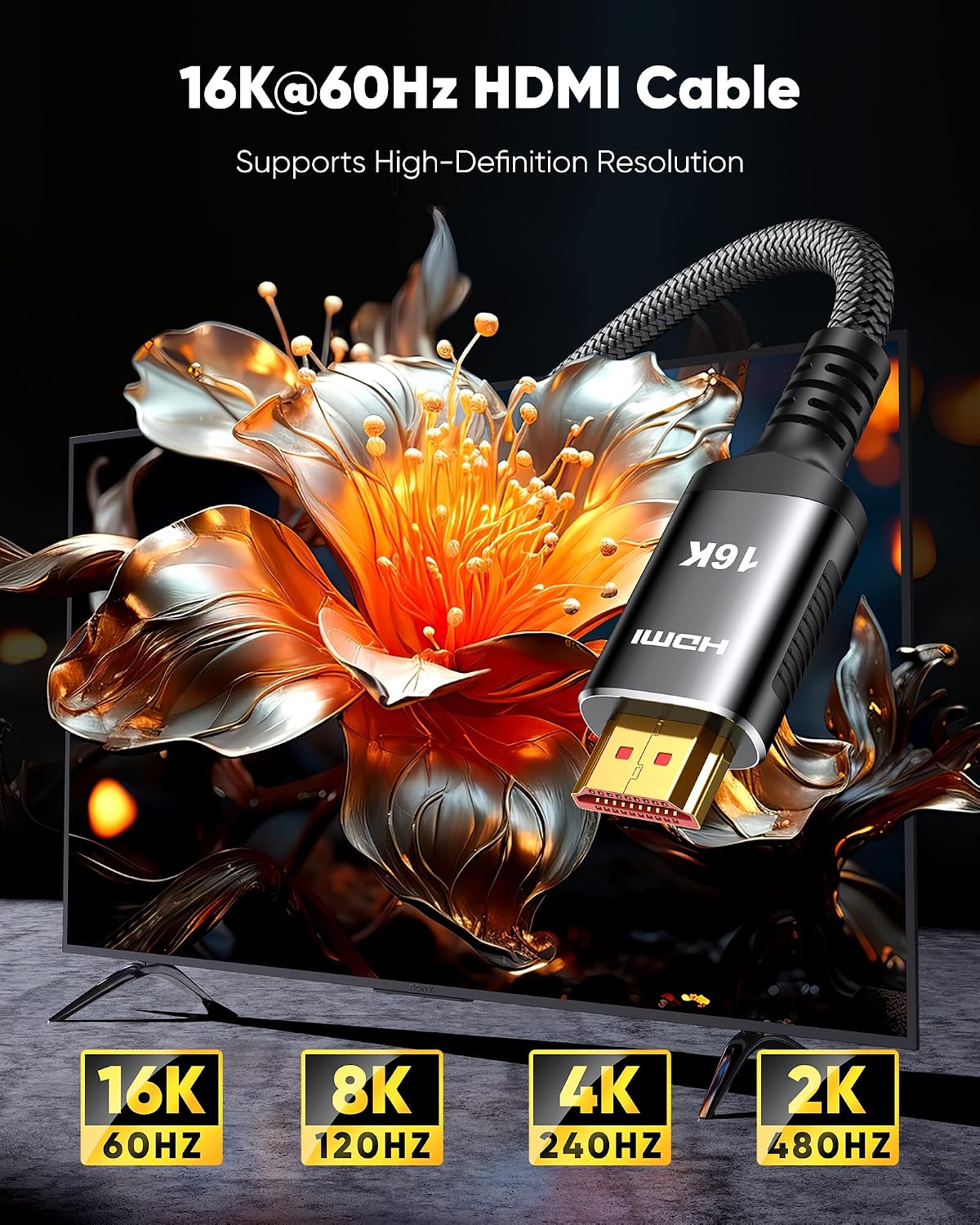 16K 10K 8K 96Gbps 3.3FT, 48Gbps 8K@120Hz, 4K@240Hz 2.3 Snowkids HDMI Cable Ultra High-Speed HDMI Cables Cord, HDCP