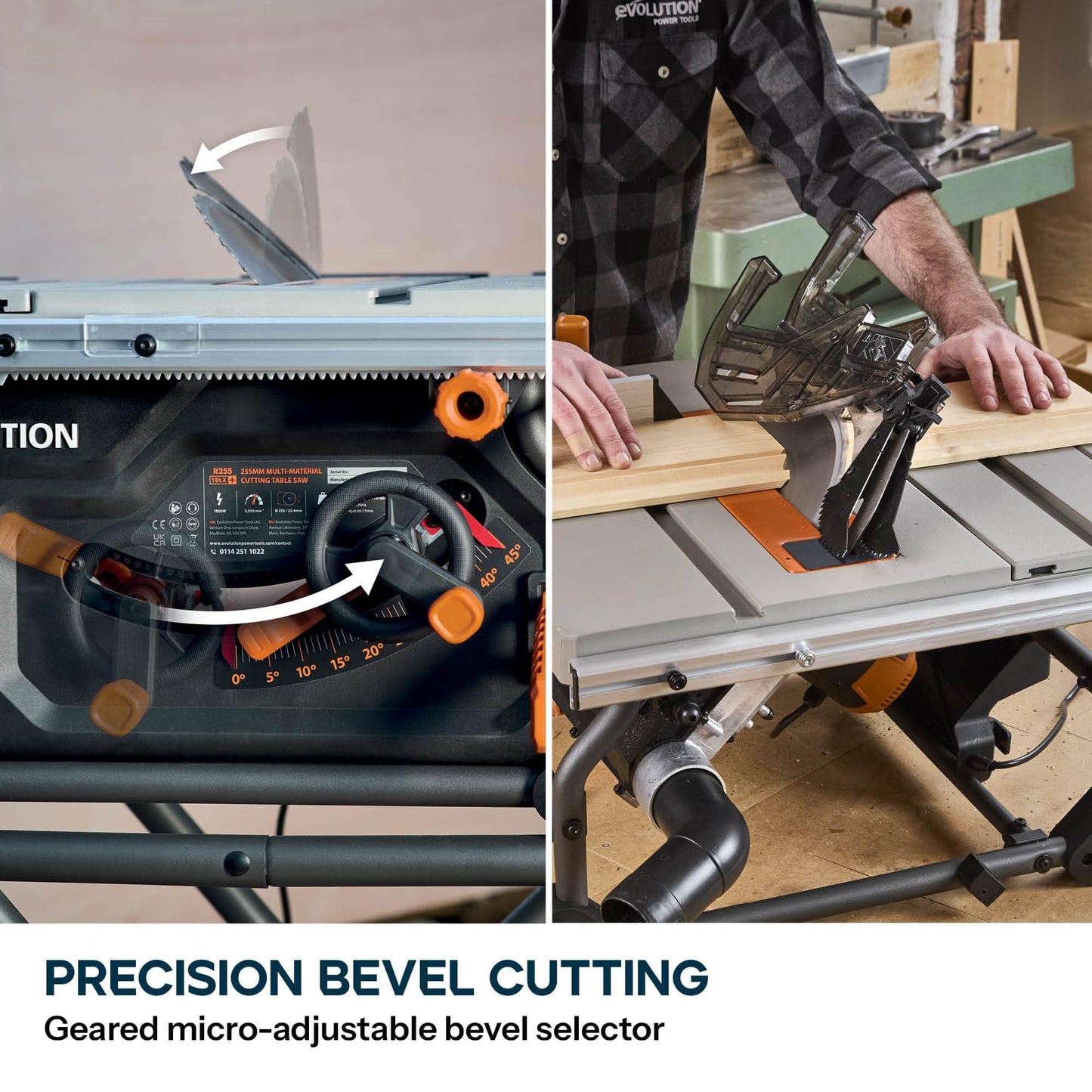 Evolution R10TBLX 10" Jobsite Table Saw with Wheeled Stand | Zero-Clearance Throat Plate | Dado Plate Included | 15A Motor | 26” Rip | 3-3/8” Cut | 0-45° Bevel | Precision Fence | Heavy Duty Portable