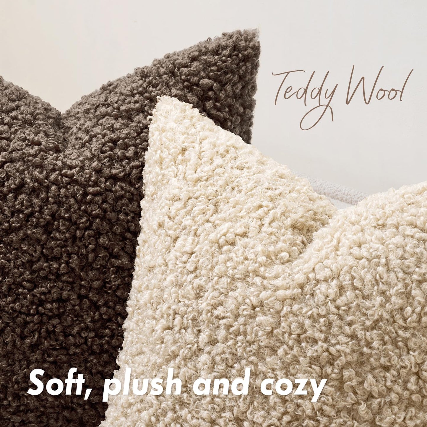 Woaboy Faux Fur Throw Pillow Covers 20x20 Inch Set of 2 Boucle Neutral Decorative Sherpa Fuzzy Accent Soft Sheepskin Fleece Cushions Modern Home Decor for Couch Sofa Bedroom Living Room,Oatmeal