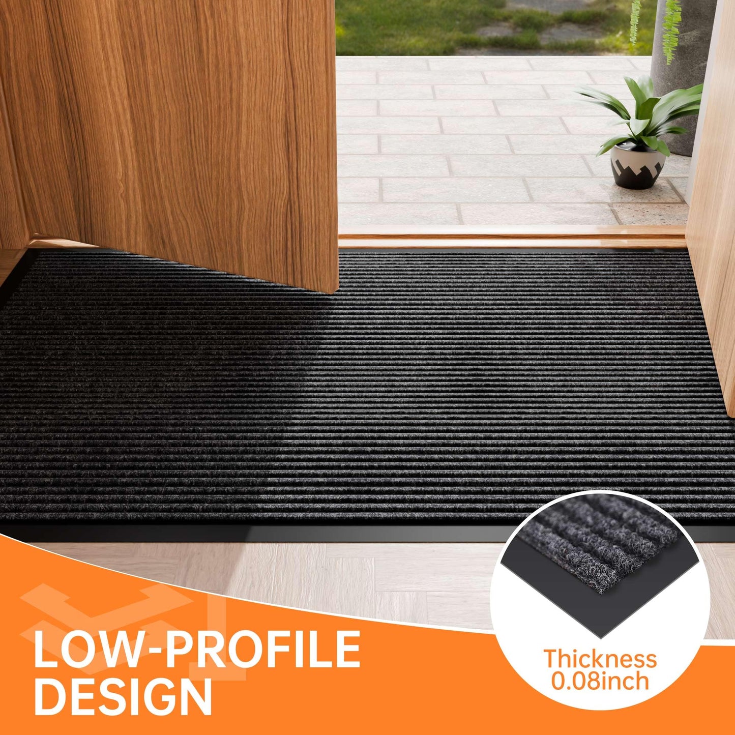 HOMEK Front Door Mat, 10' x 3' Commercial Floor Mat, Heavy Duty Welcome Mat, Rubber Backing Non Slip Doormat for Entryway, Grey