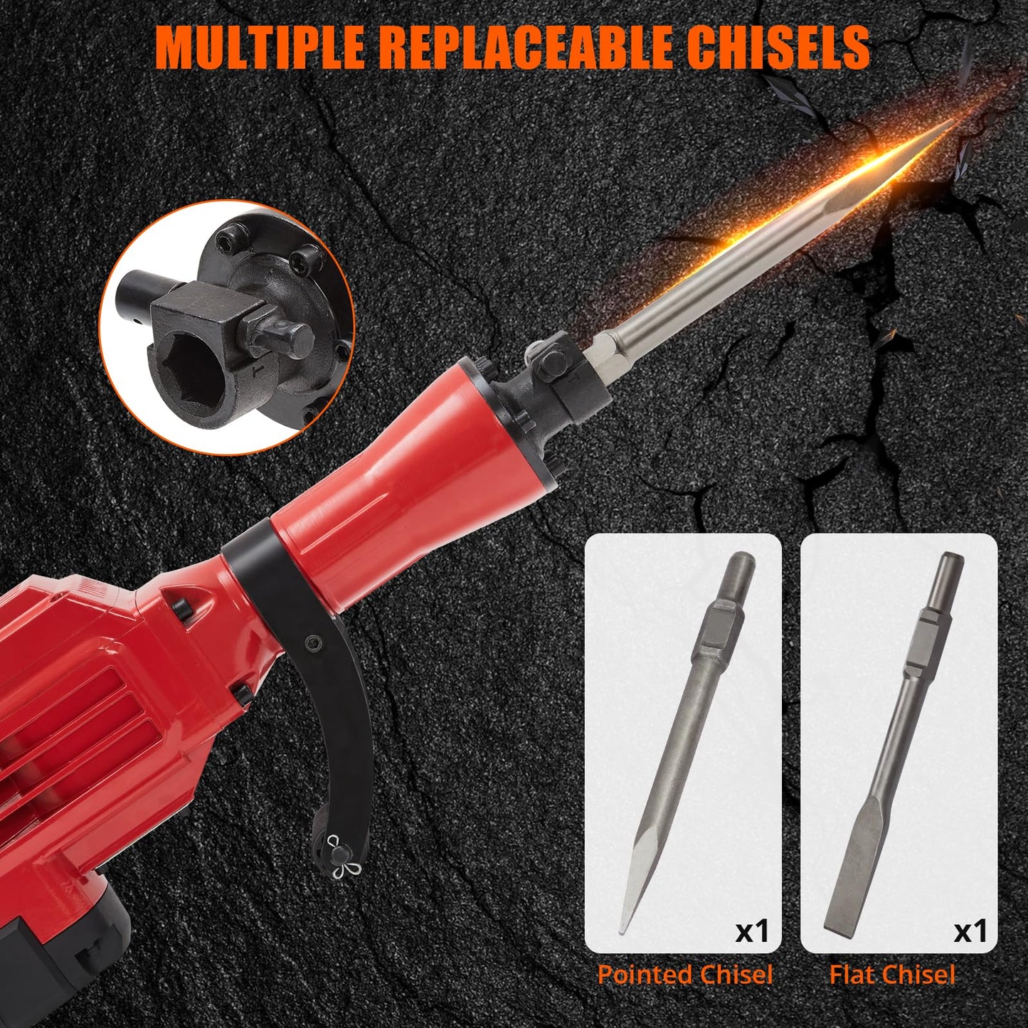 GAOMON 3600W Demolition Electric Jack Hammer with 2pcs Chisels Bit Set, Concrete Breaker Tool Kit Heavy Duty Power Hammer
