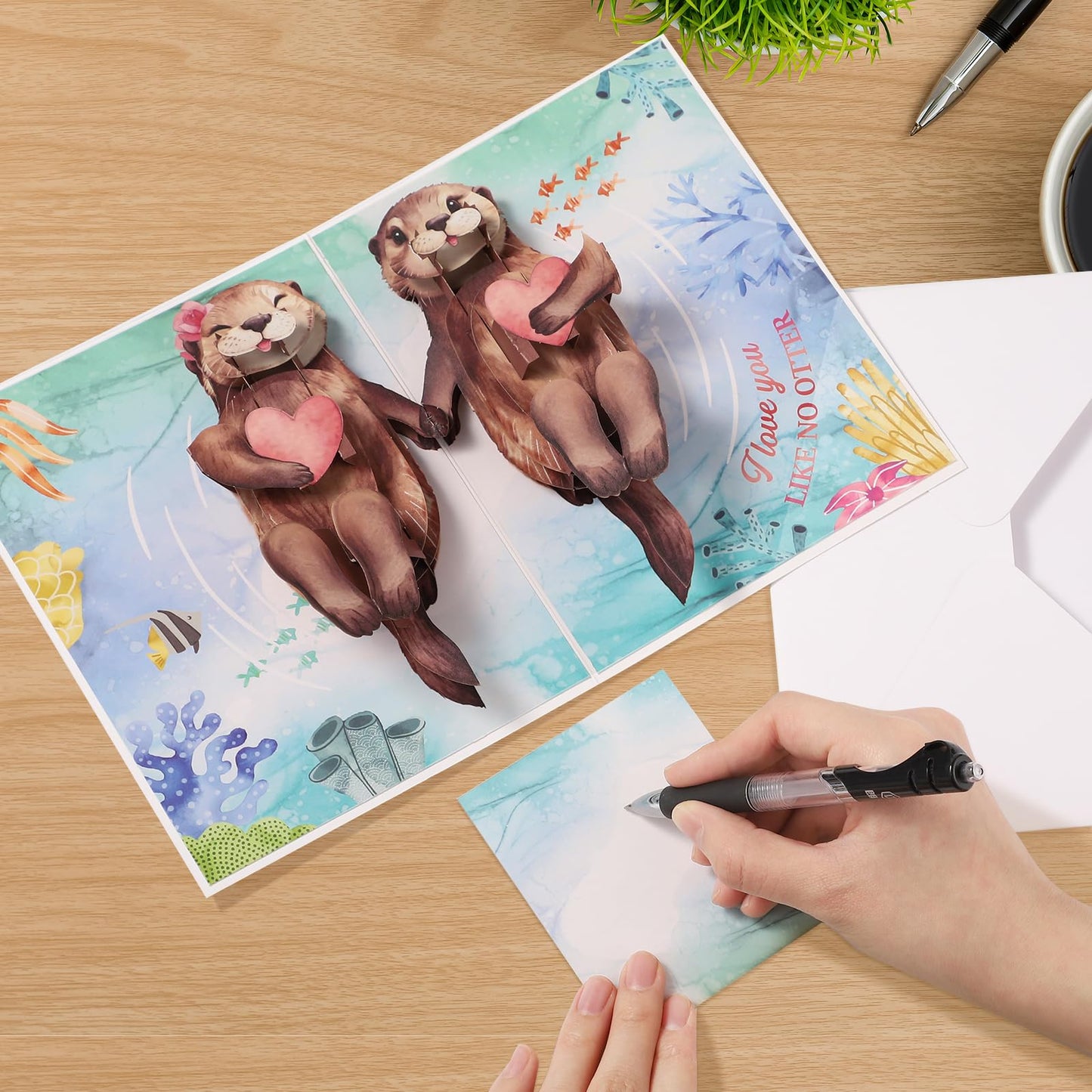 Thboxes Anniversary Card, Otter 3D Pop Up Anniversary Cards, Birthday Card for Wife, Husband, Couple, Mom, Funny Valentines Cards with Message Note & Envelope for Him, Her, Girlfriend, Boyfriend