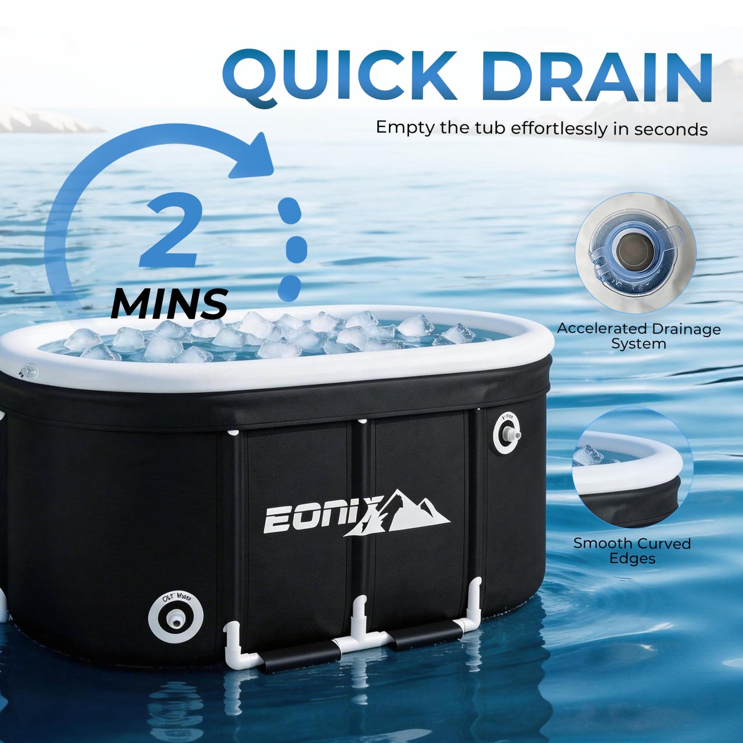 EONIX Upgrade 123 Gal Large Oval Ice Bath Tub with Lid for Athletes Cold Water Therapy, Collapsible Cold Plunge Tub, Portable Ice Plunge Tub for Home, Gyms, Indoor, Outdoor
