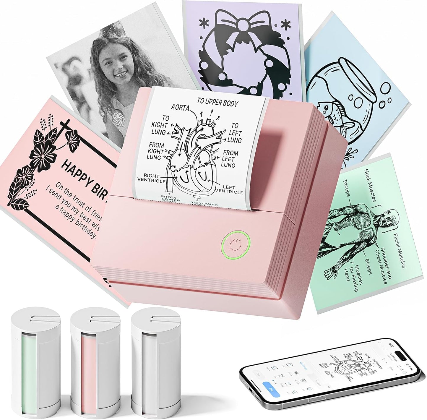 TYPONOS PM290 3 1 Pack Sticker Printer, Mini Printer, Bluetooth Sticker Maker Machine with Rolls Paper, Smart AI APP