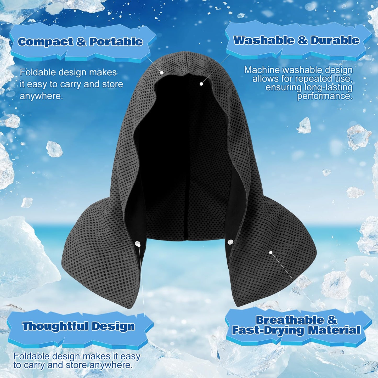 Honoson 12 Pcs Cooling Hooded Towels for Neck and Face UPF 50 Sun Protection Cooling Neck Wrap Breathable Ice Towels for Outdoor Work Running Fishing Gardening (Dark Gray,Dark Blue)
