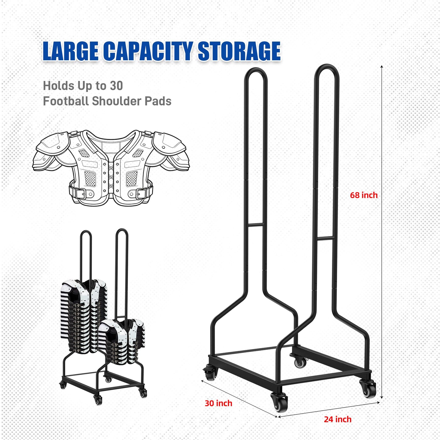 Football Shoulder Pad Rack with Lockable Wheels, Heavy Duty Steel Football Shoulder Pad Organizer, Large Capacity Sports Equipment Storage Rack for Locker Room, Team Equipment and Training Facilities