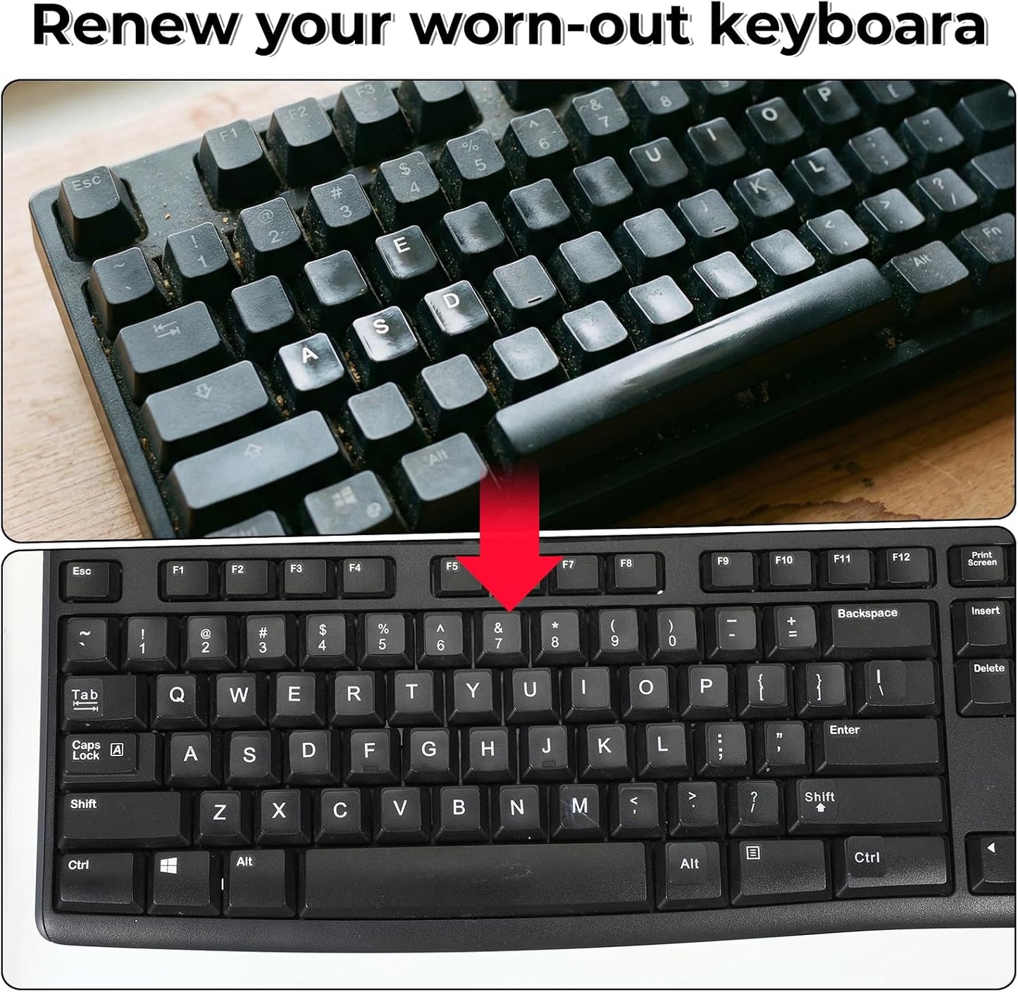 Josojoou 4PCS Keyboard Letter Stickers, Ultra-Clear Black Background with White Text Laptop Keyboard Stickers