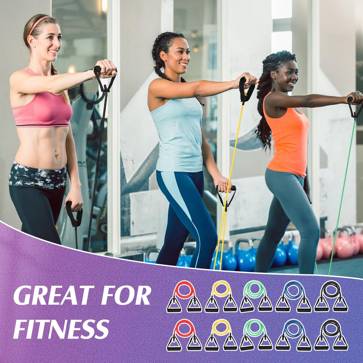 Shappy 10 Pcs Resistance Bands with Handles Exercise Stretch Bands for Exercise Woman Man Training Physical Therapy Workouts Fitness(Multicolor,5 to 50 Pounds)