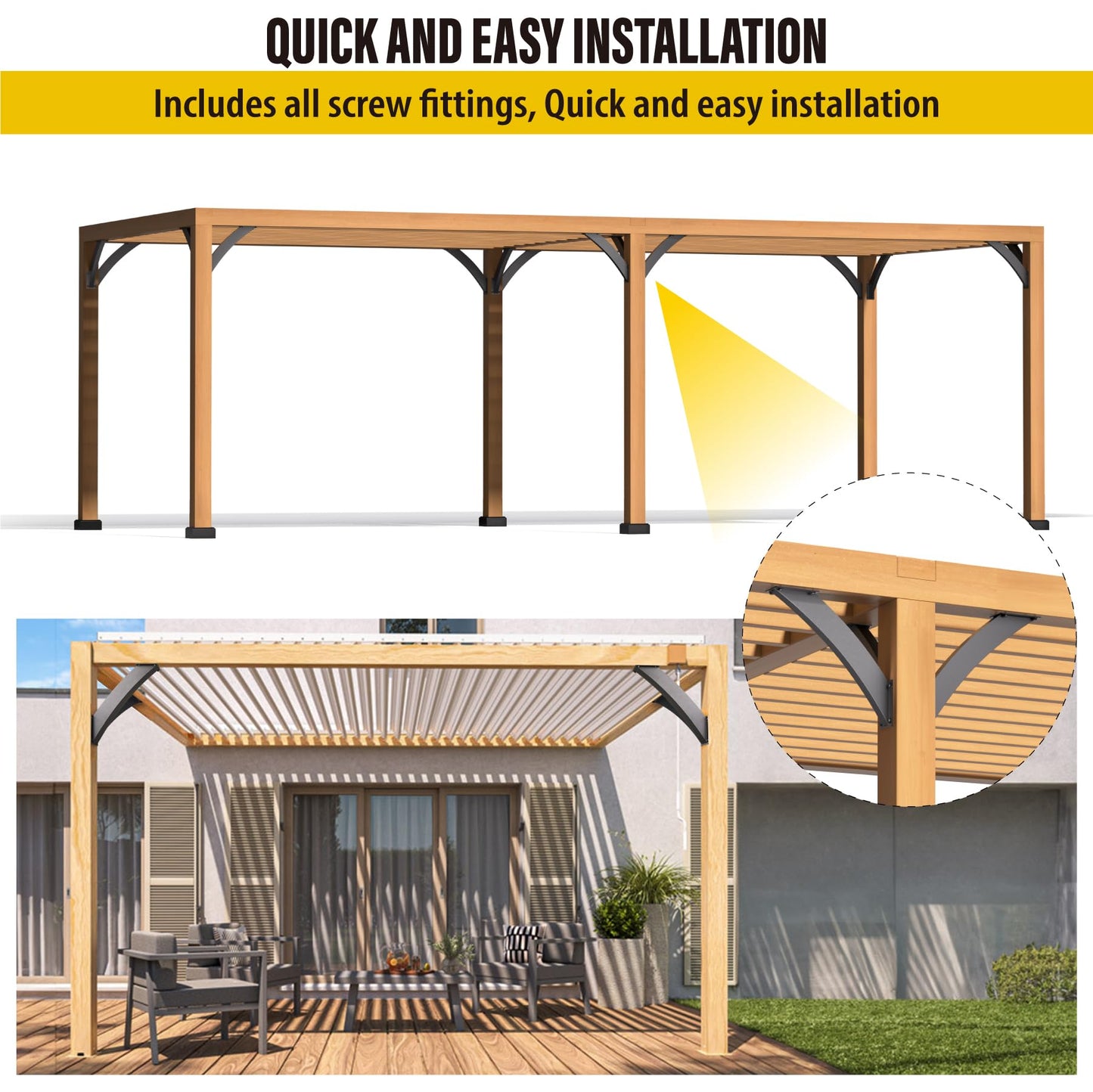 AECXM Heavy Duty 2''x4'' (Actual: 1.5''x3.2'') Arc 45° Angle Support Brackets, for gazebos, Decks, porches, Log Cabins and Other Wood Frame Degree Angle Pergola (8-Bracket)