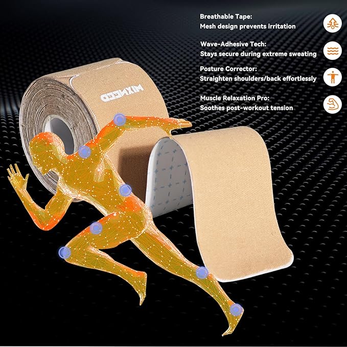 Precut Kinesiology Tape - 60 Strips (3 Rolls) | Waterproof Kinesiology Tape for Muscle & Joint Support, Athletic Knees, Shoulders, Back Pain Relief | Sport Tape for Weightlifting, Running