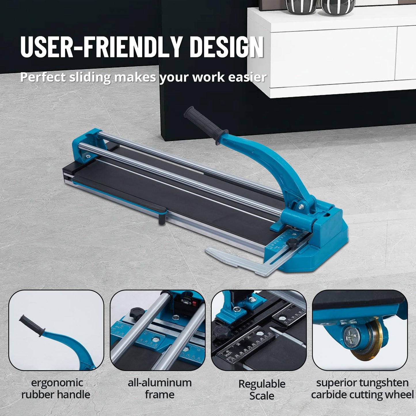 EliteEdge EliteEdge Manual Tile Cutter - Double Rails Precision, 48" Porcelain Ceramic Cutter, Tungsten Carbide Cutting Wheel, Precision Cutting, Anti-Skid Feet, Removable Scale